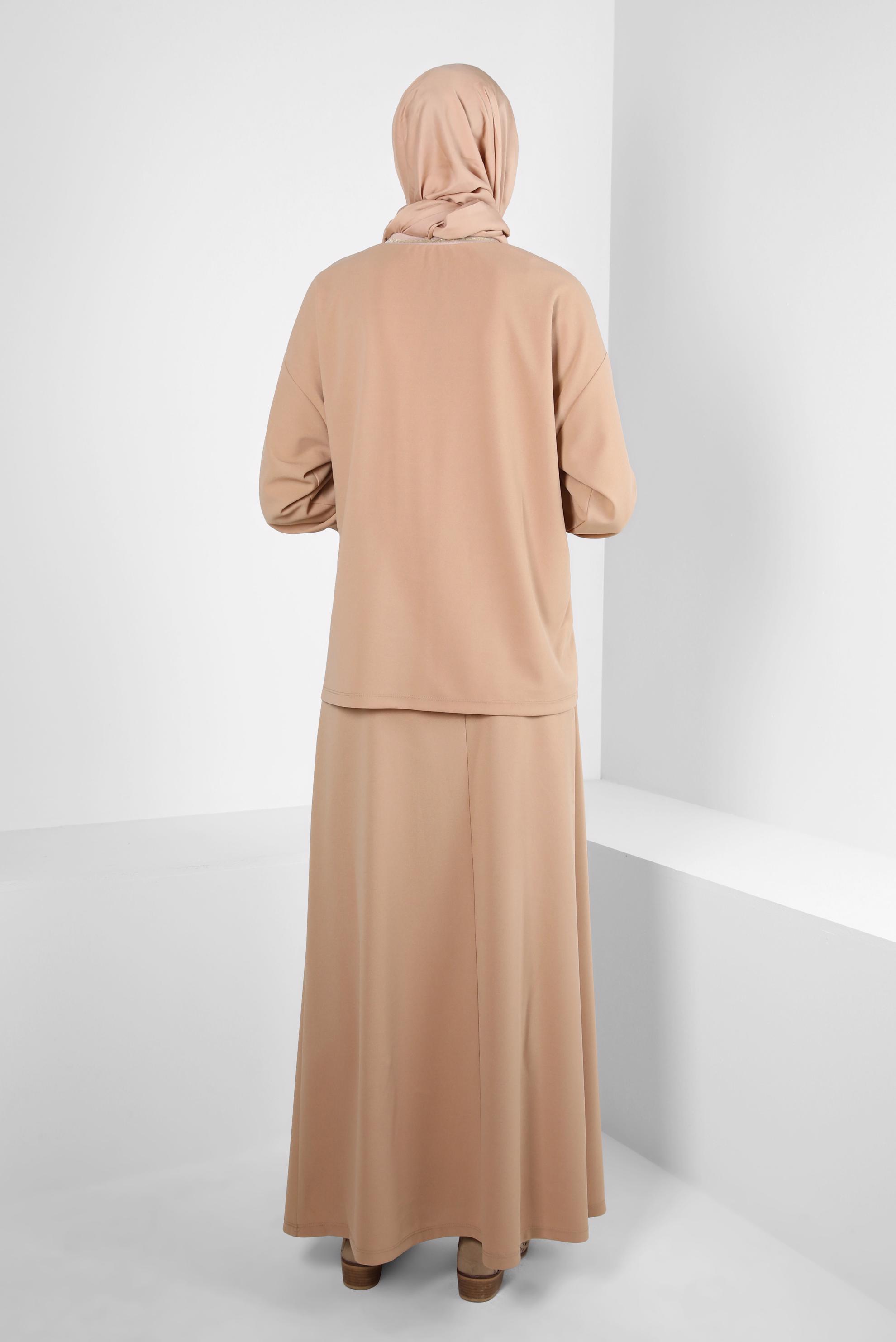 Hijab clothing BROWN EYELET DETAIL SKIRTED SUIT 44158