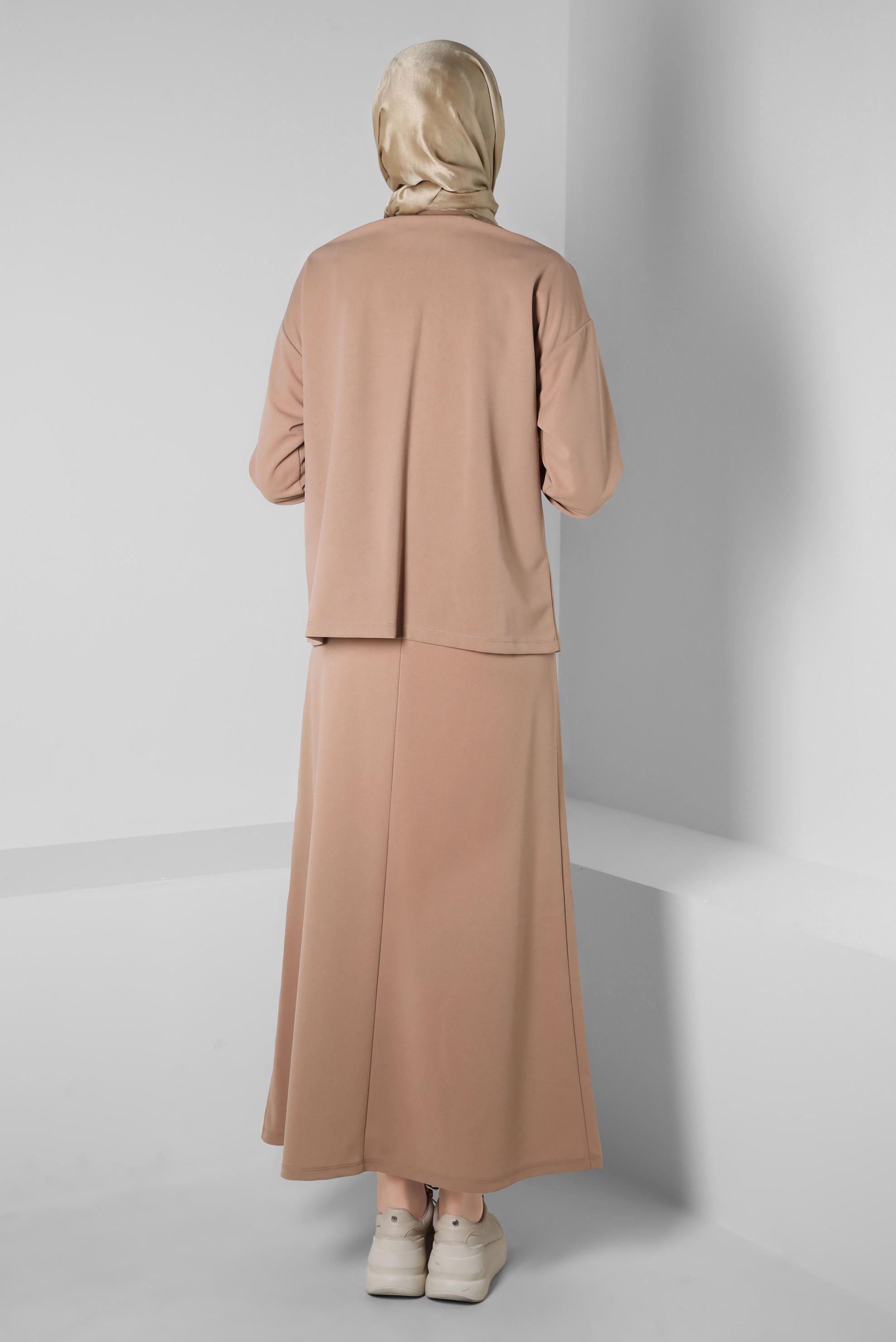 Hijab clothing BEIGE EYELET DETAIL SKIRTED SUIT 44158