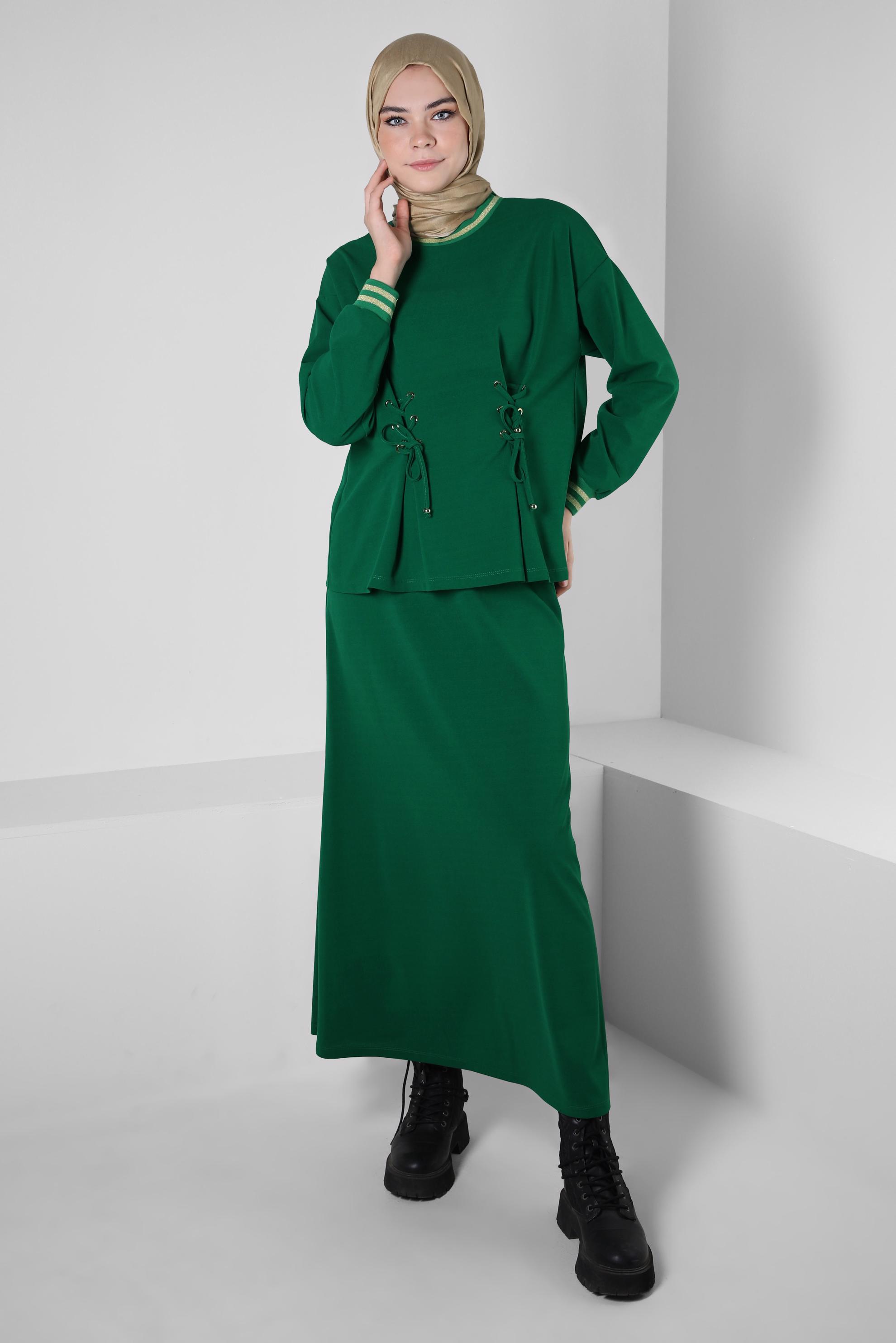 Hijab clothing GREEN EYELET DETAIL SKIRTED SUIT 44158
