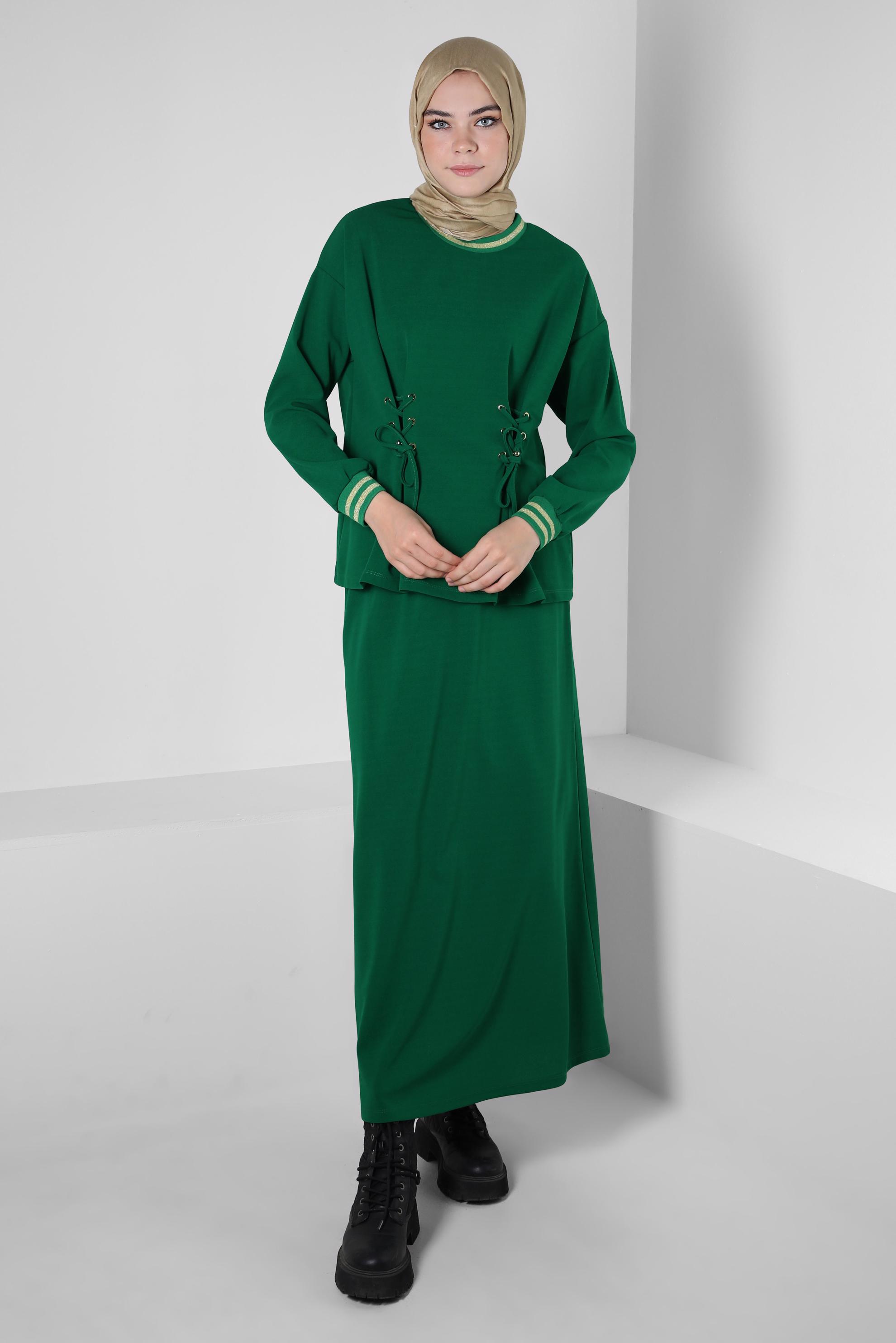 Hijab clothing GREEN EYELET DETAIL SKIRTED SUIT 44158