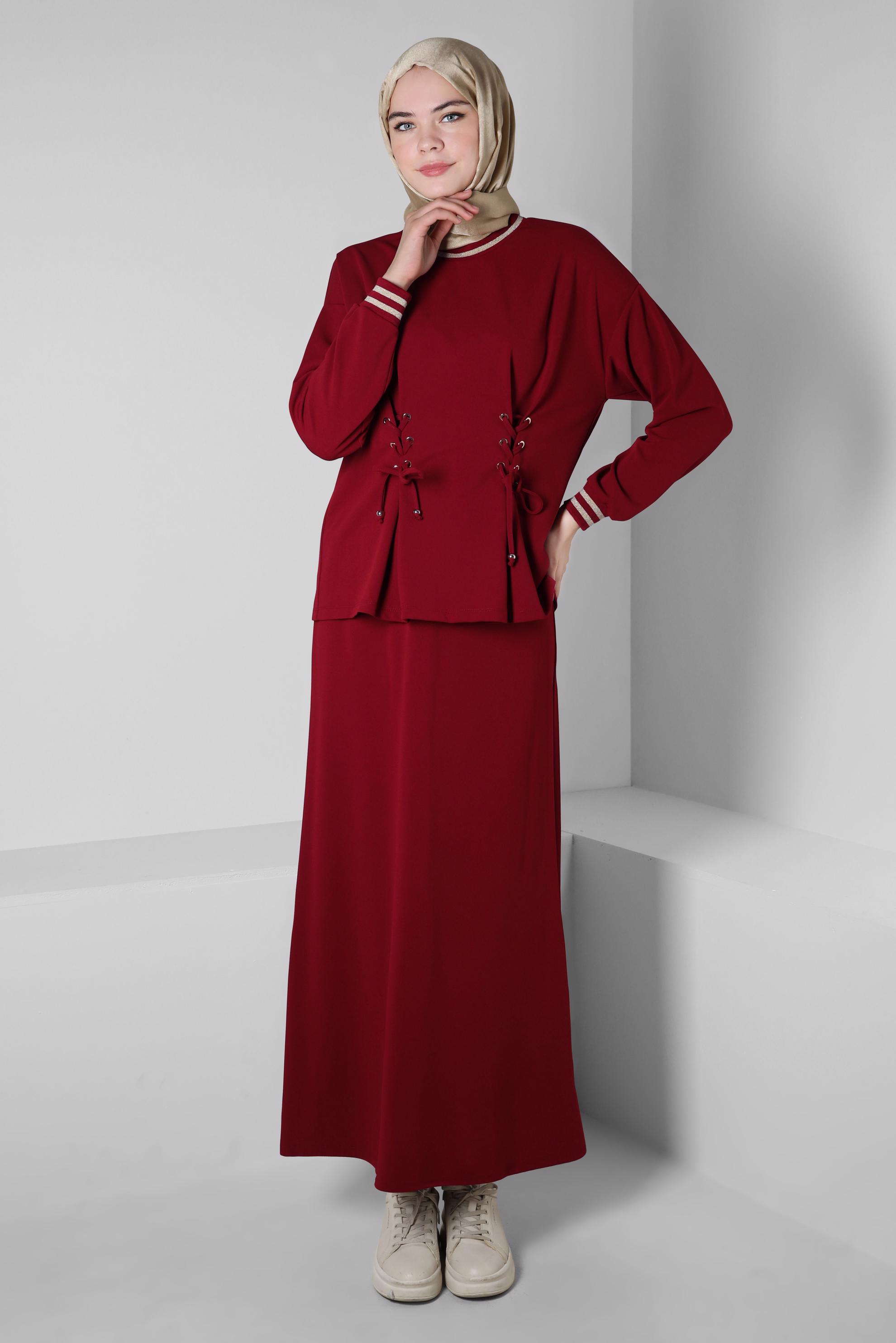Hijab clothing RED EYELET DETAIL SKIRTED SUIT 44158