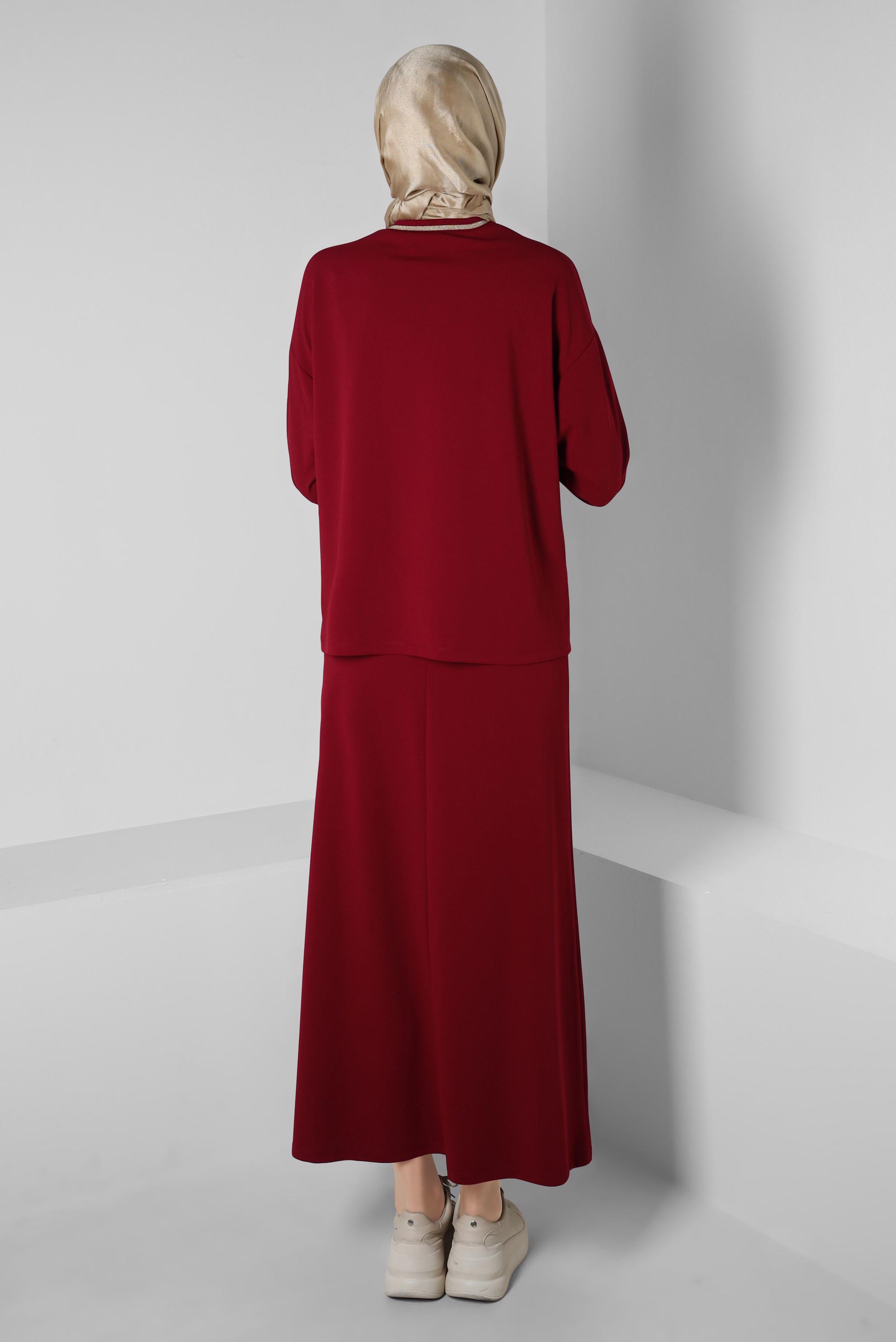 Hijab clothing RED EYELET DETAIL SKIRTED SUIT 44158