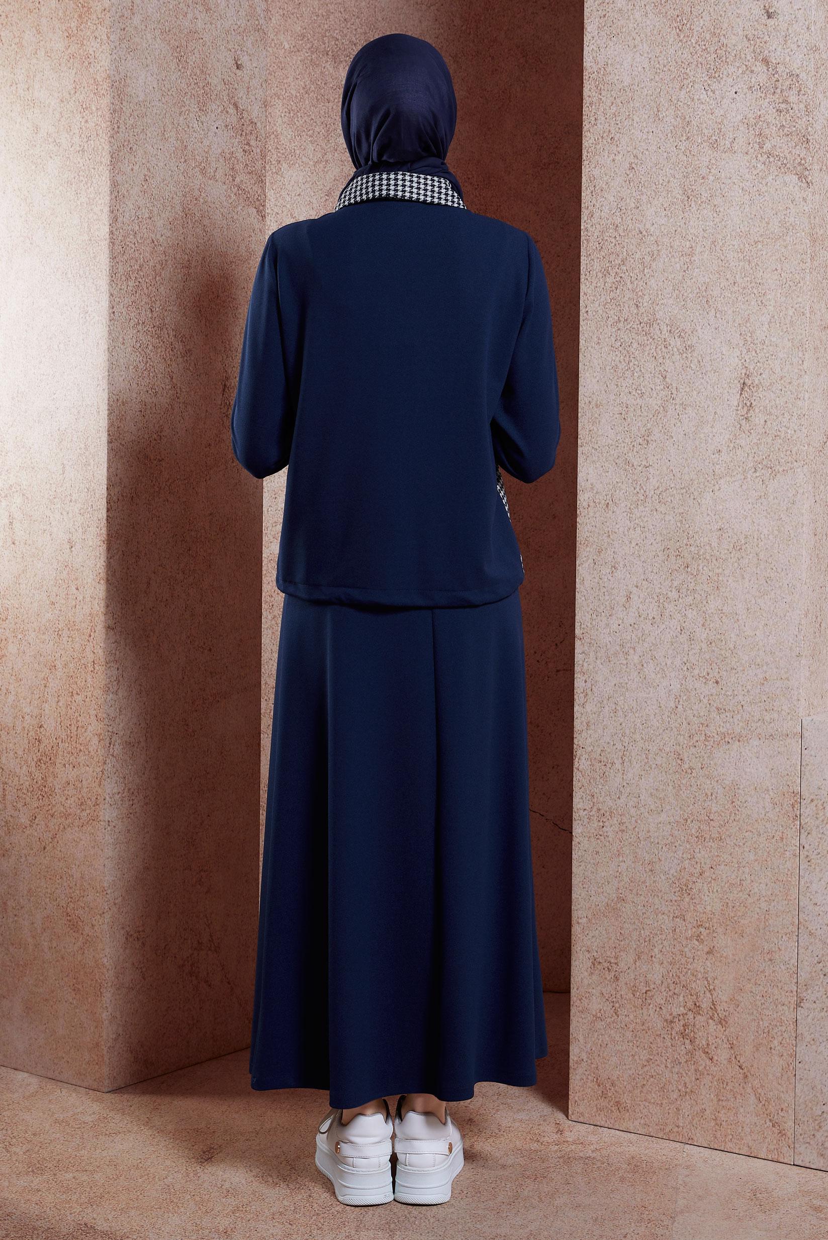 Hijab clothing NAVY BLUE HOUNDSTOOTH TEXTURED SKIRTED SUIT 44184