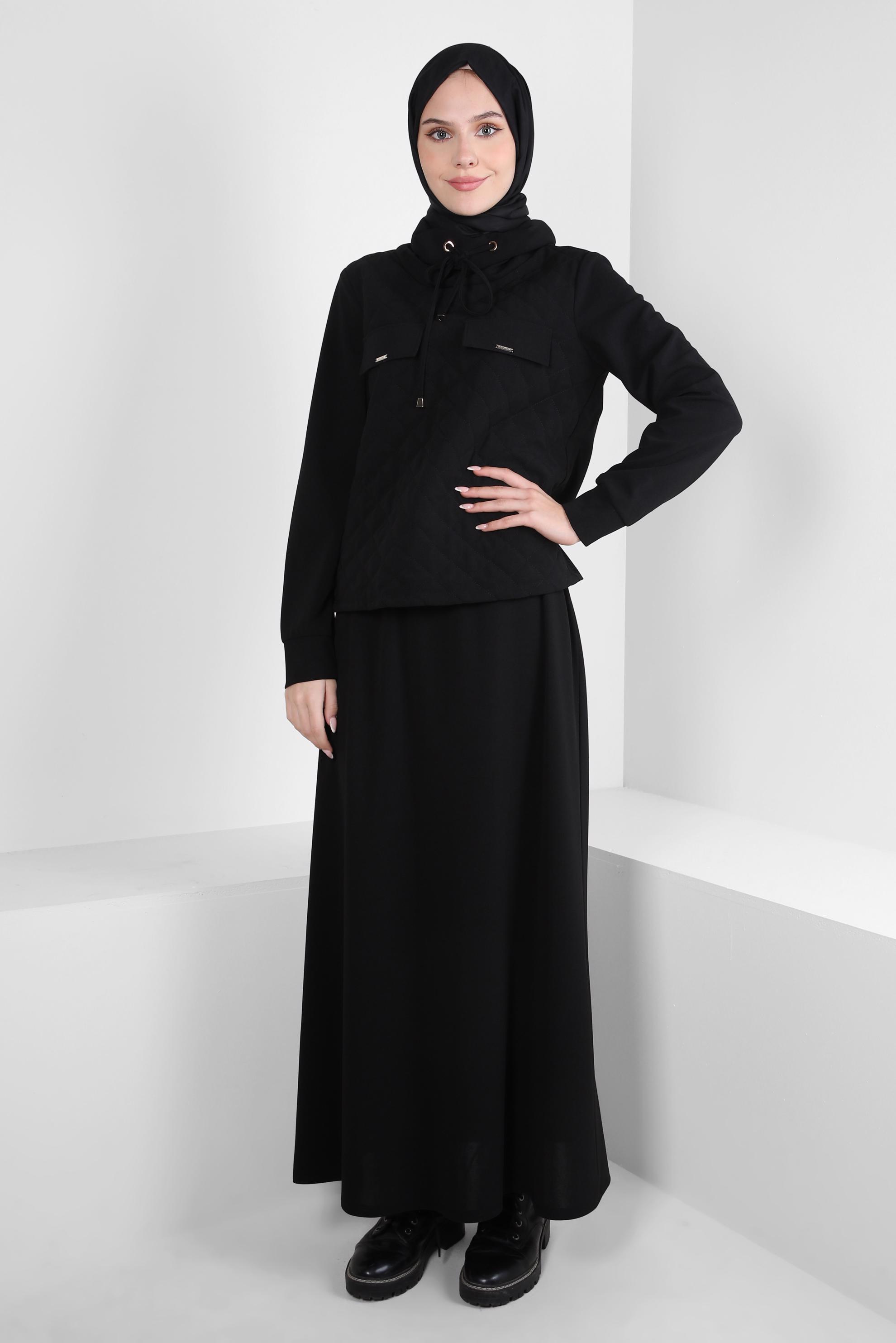 Vêtements hijab NOIR COSTUME JUPE À COL SMOCKING 44193