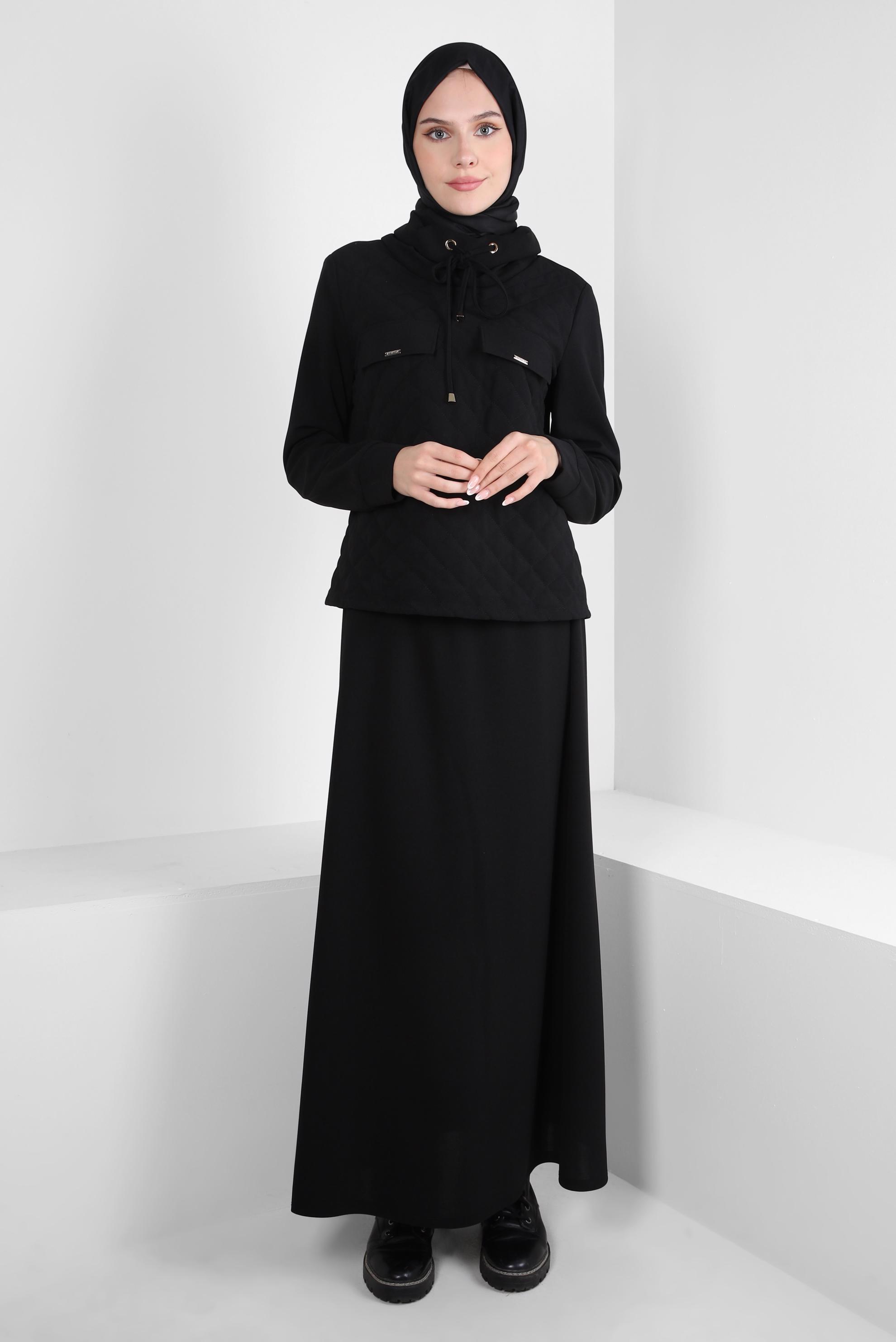 Vêtements hijab NOIR COSTUME JUPE À COL SMOCKING 44193