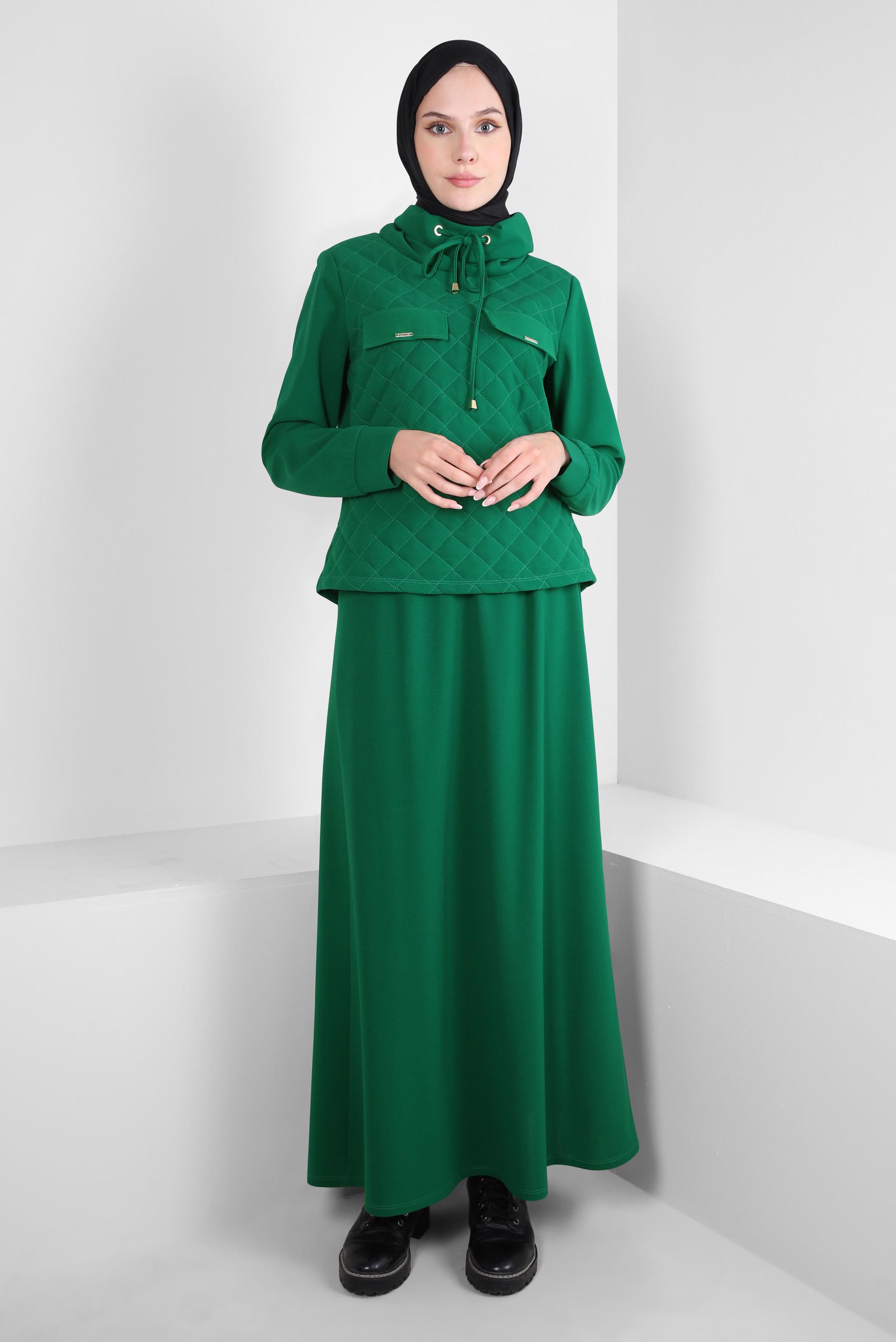 Vêtements hijab VERT COSTUME JUPE À COL SMOCKING 44193