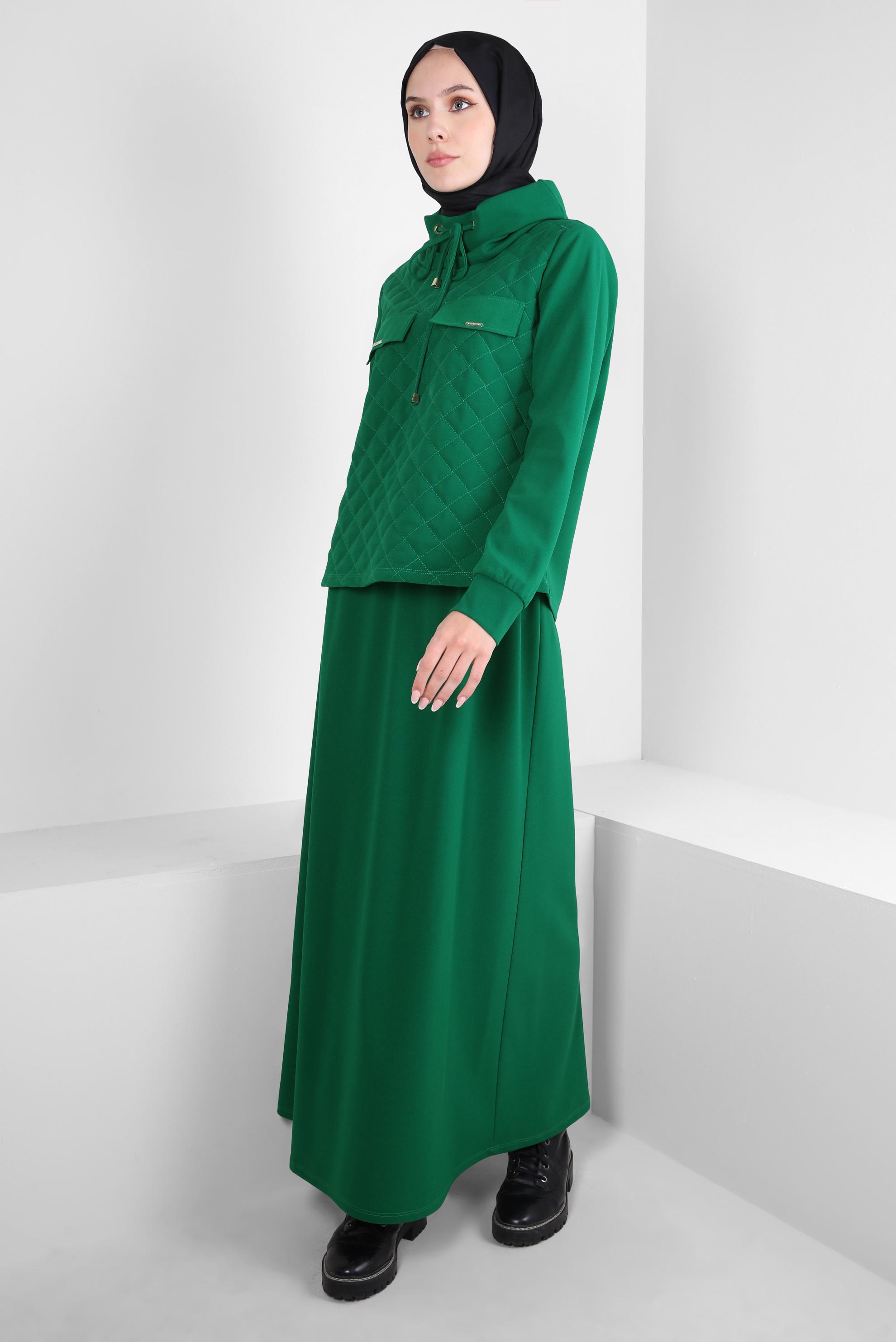 Vêtements hijab VERT COSTUME JUPE À COL SMOCKING 44193