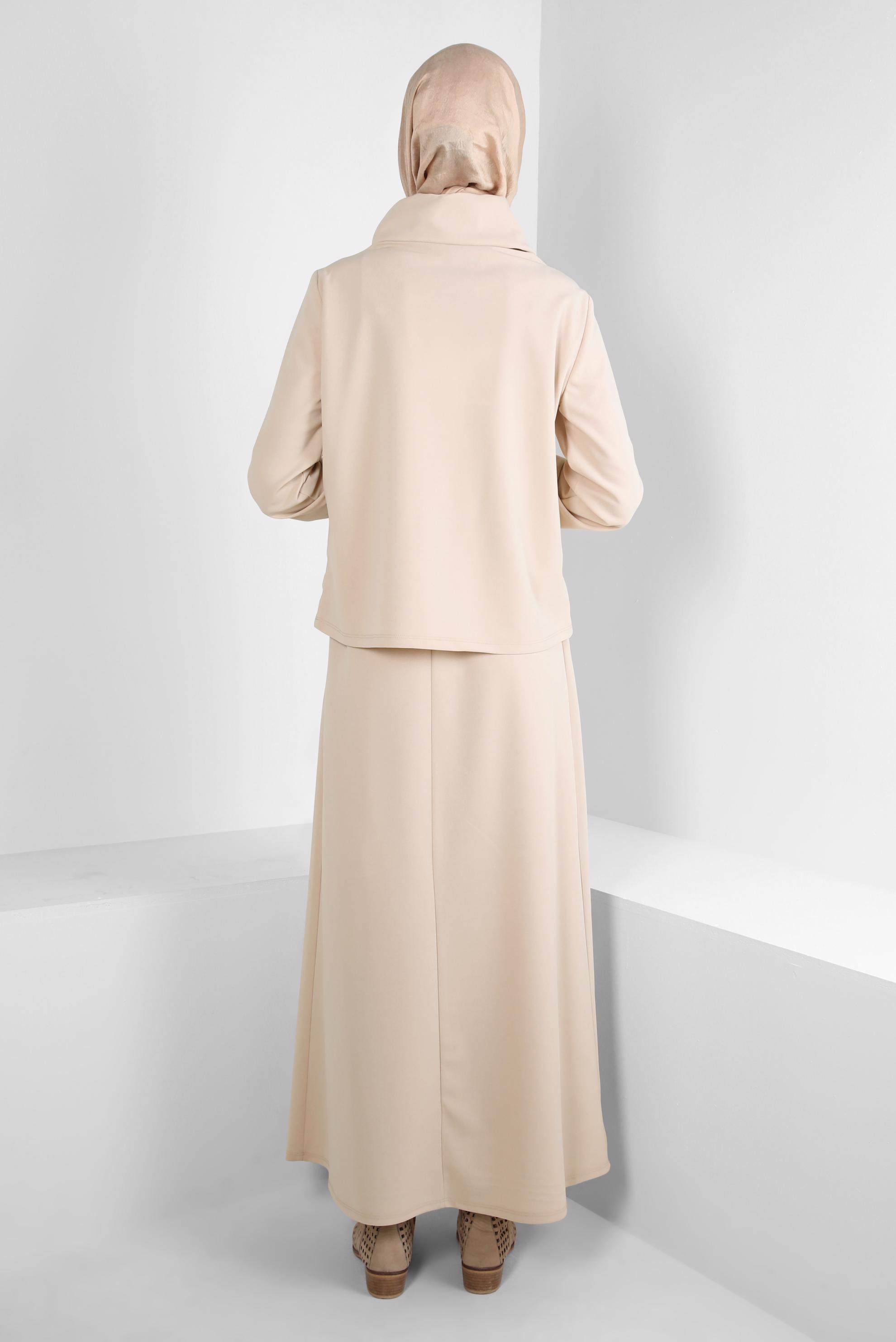 Tesettür giyim EKRU YAKASI BAĞCIKLI ETEKLİ TAKIM 44193