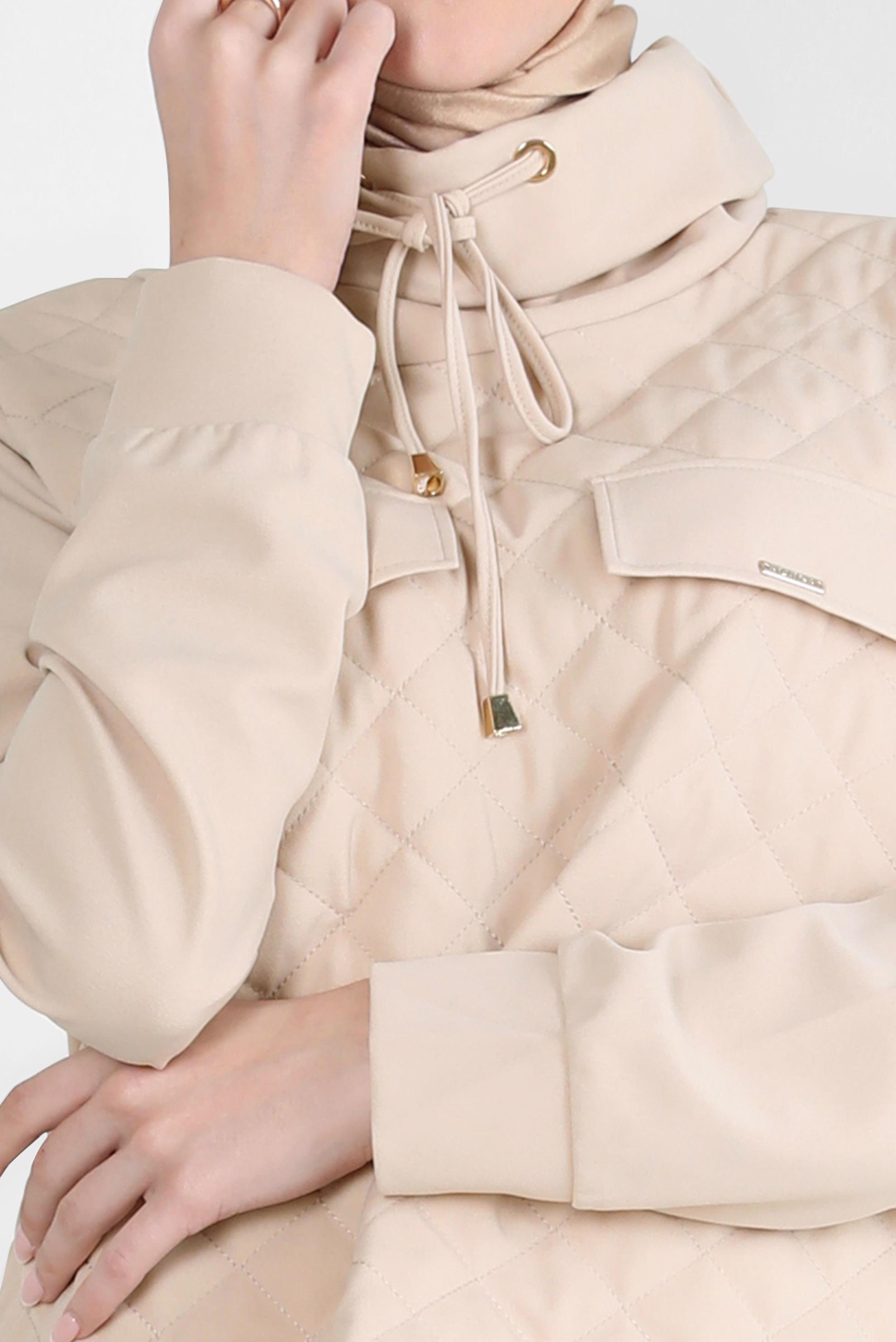 Tesettür giyim EKRU YAKASI BAĞCIKLI ETEKLİ TAKIM 44193