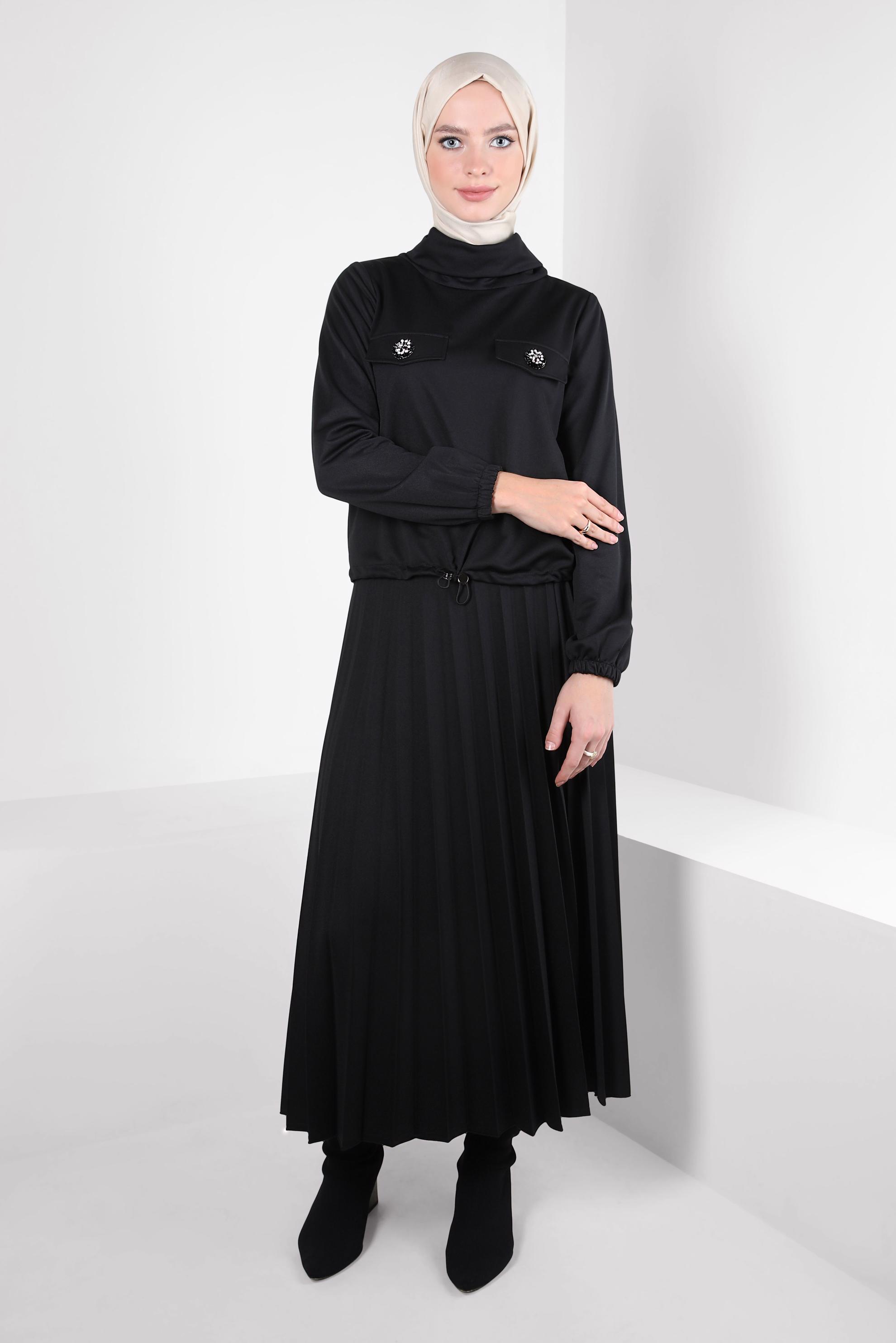 Hijab clothing BLACK PLEATED SKIRTED SUIT 44224