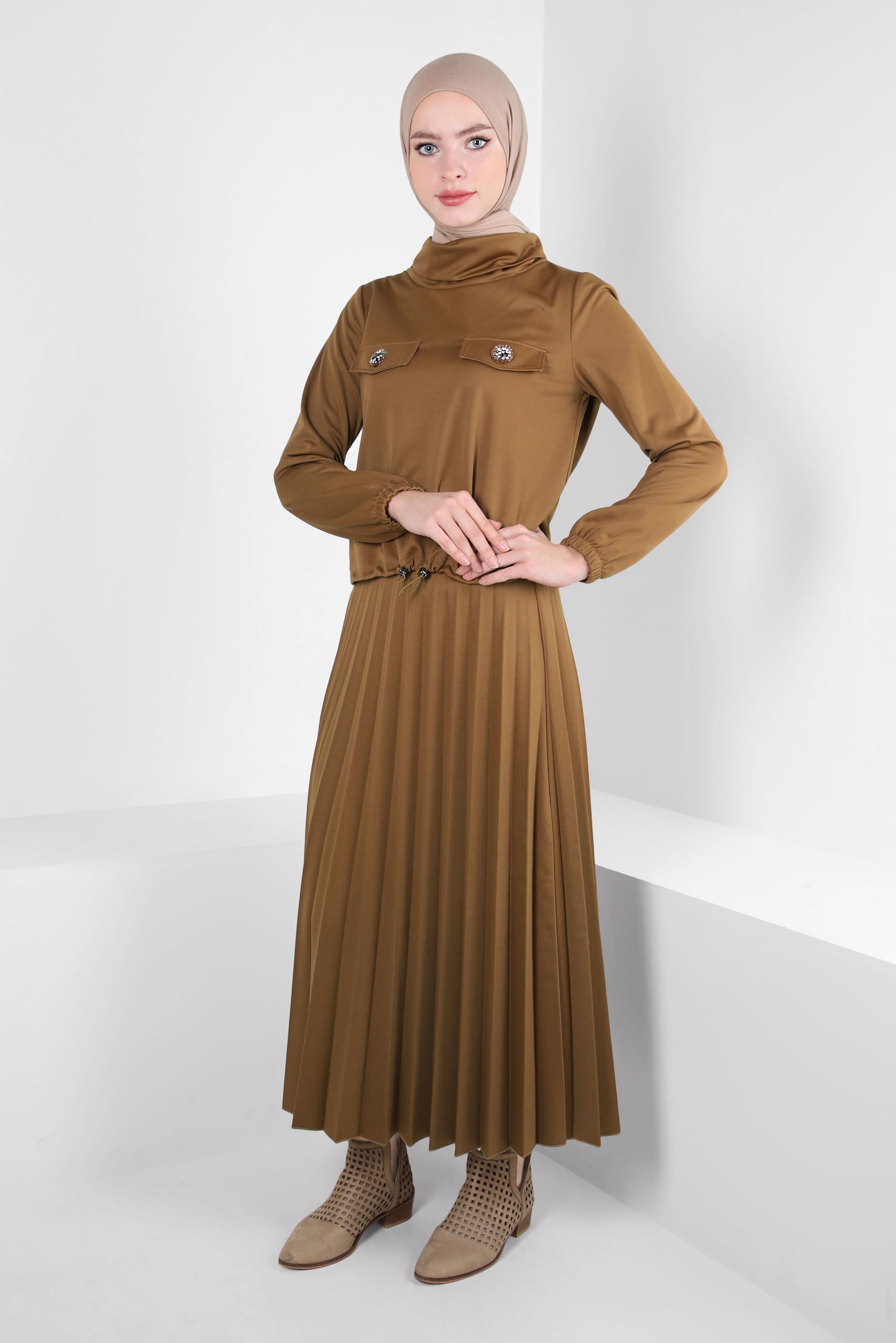 Vêtements hijab JAUNE COSTUME À JUPE PLISSÉE 44224