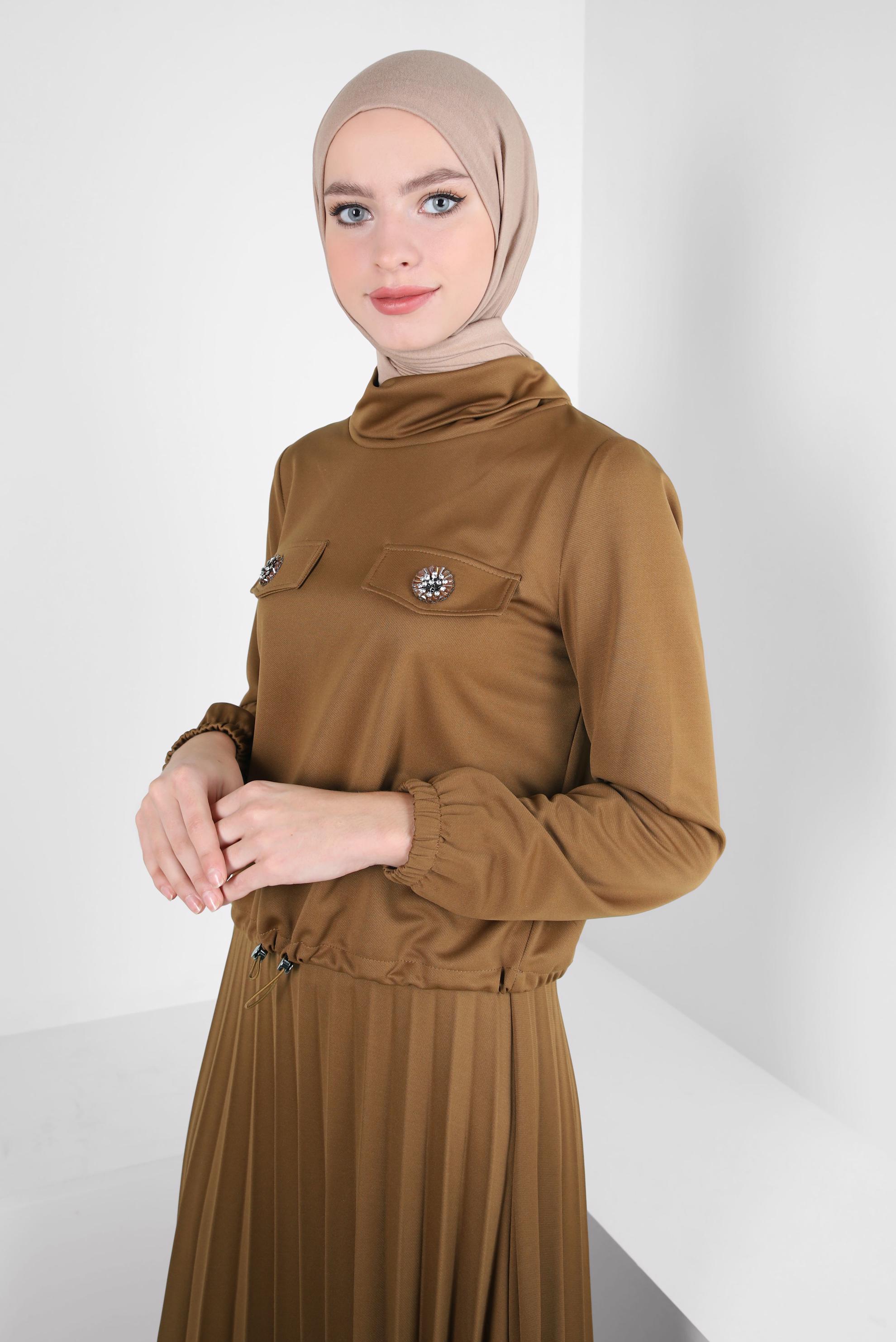 Vêtements hijab JAUNE COSTUME À JUPE PLISSÉE 44224