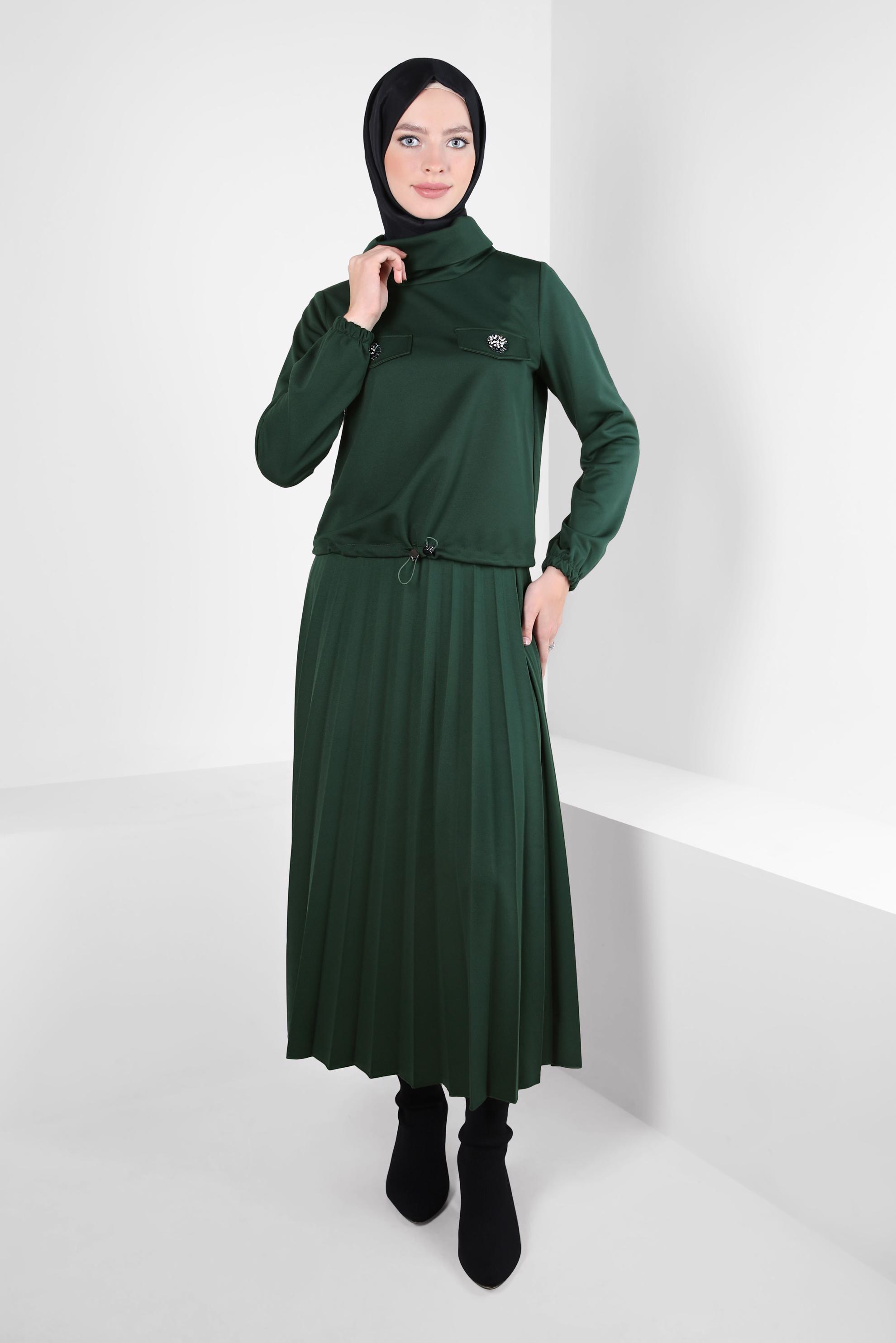 Hijab clothing GREEN PLEATED SKIRTED SUIT 44224