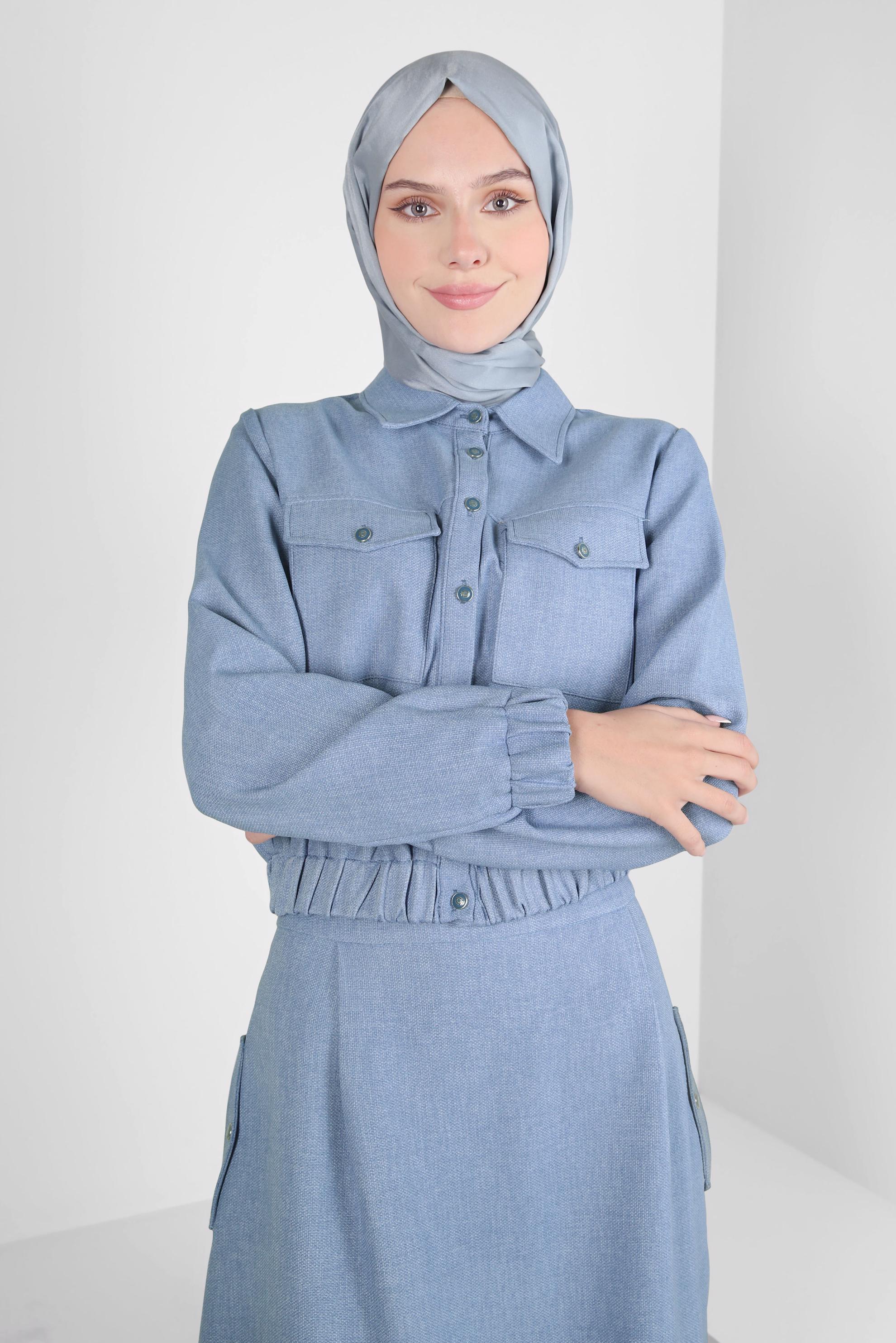 Vêtements hijab BLEU MARINE COSTUME JUPE BOUTONNÉ 44227