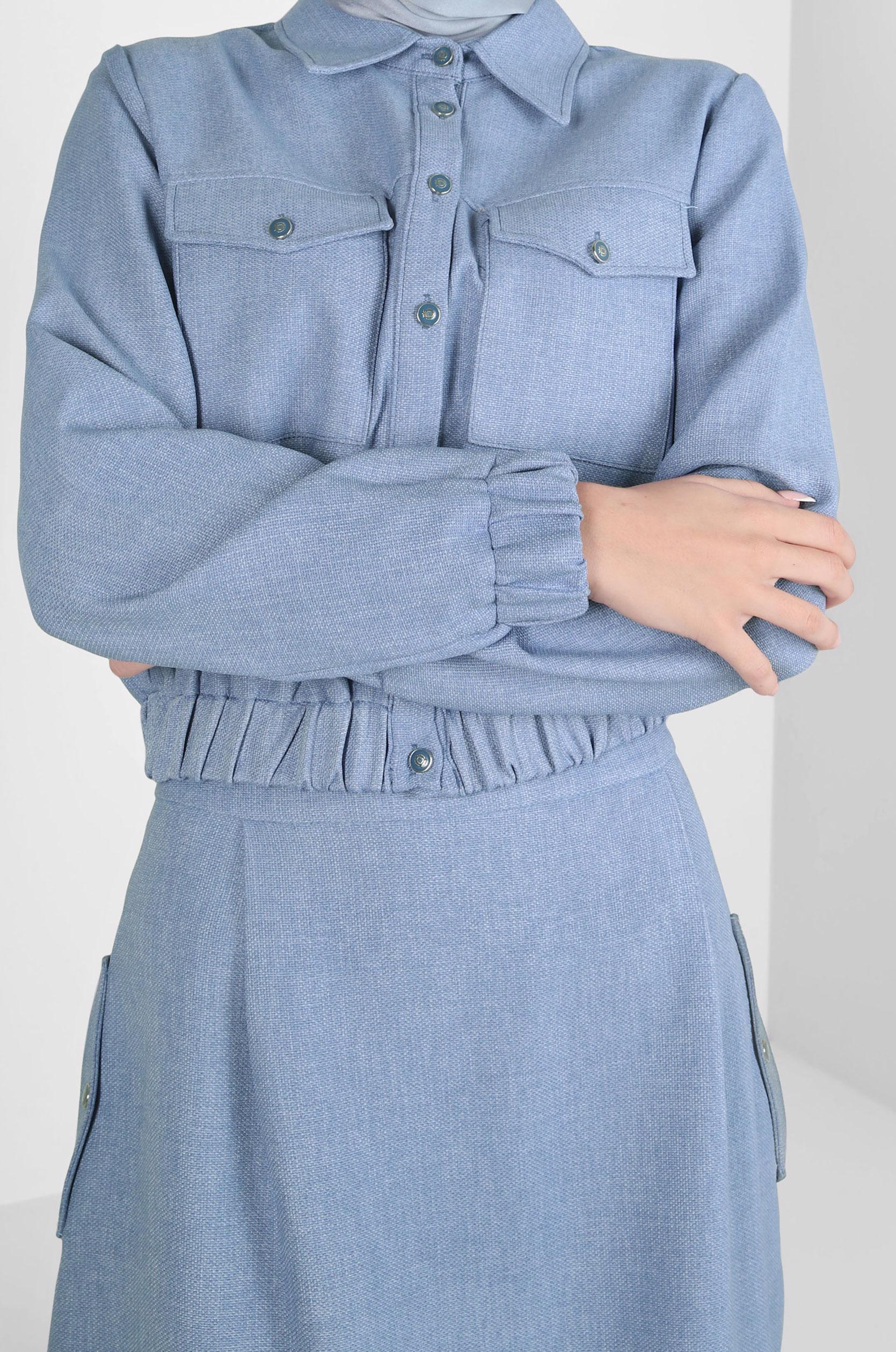 Vêtements hijab BLEU MARINE COSTUME JUPE BOUTONNÉ 44227