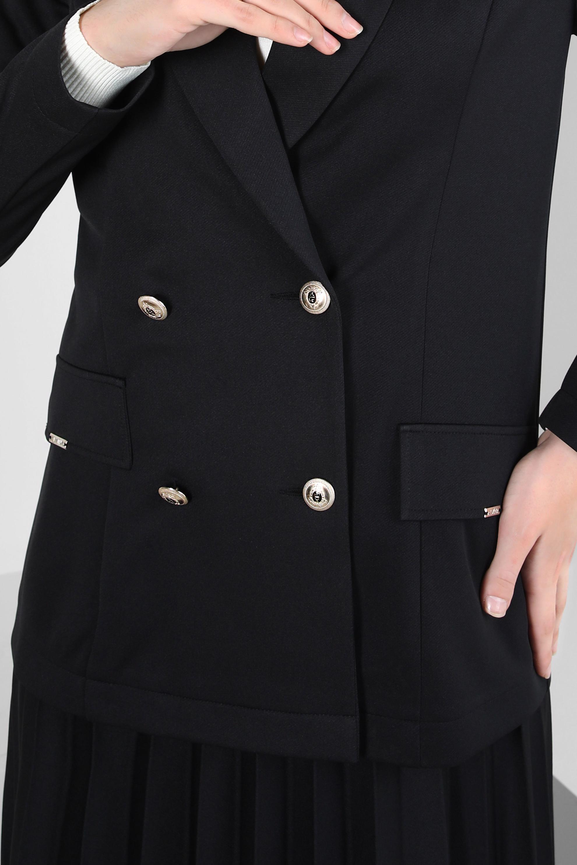 Tesettür giyim SİYAH PİLİSE DETAYLI ETEKLİ TAKIM 44229