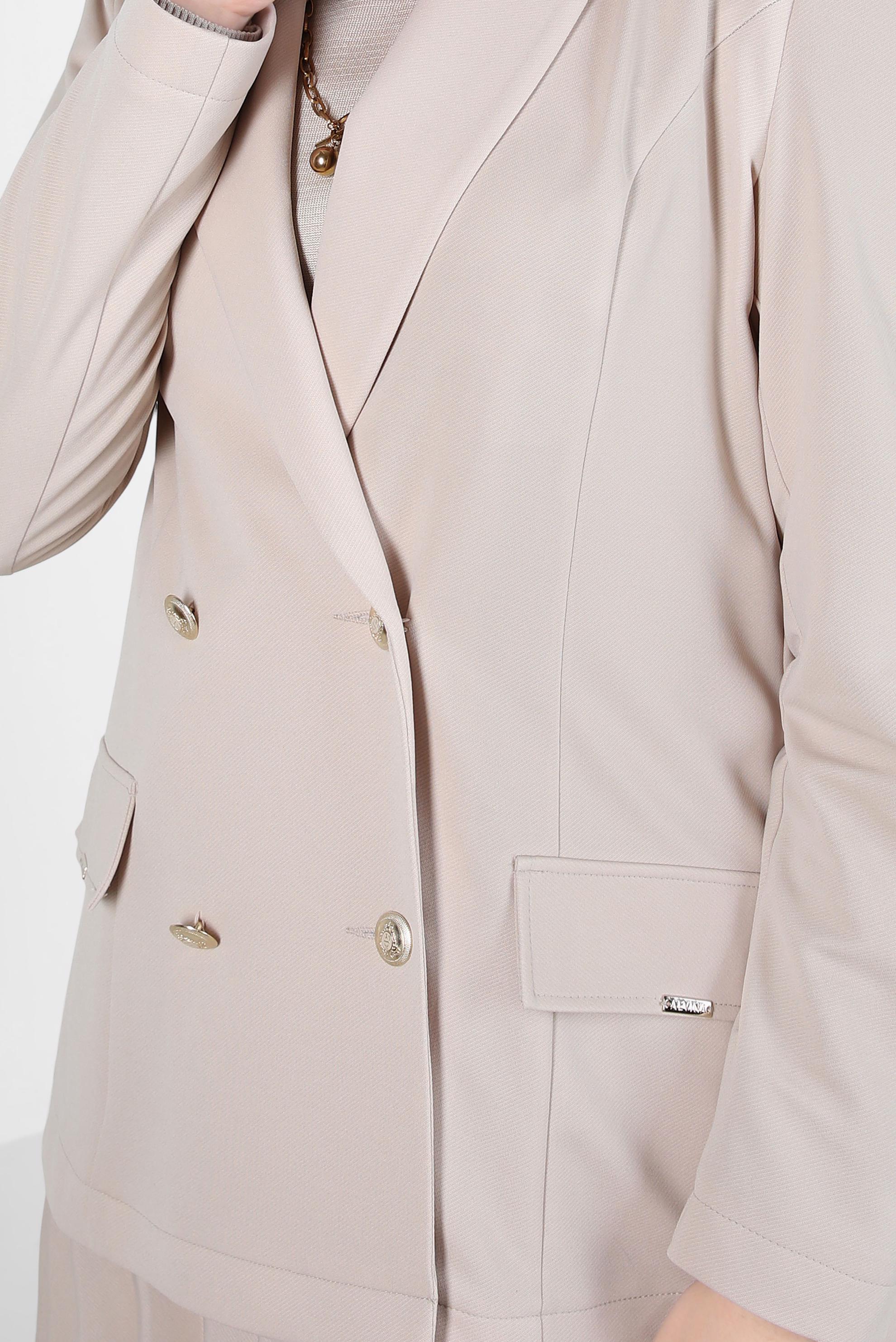 Tesettür giyim BEJ PİLİSE DETAYLI ETEKLİ TAKIM 44229