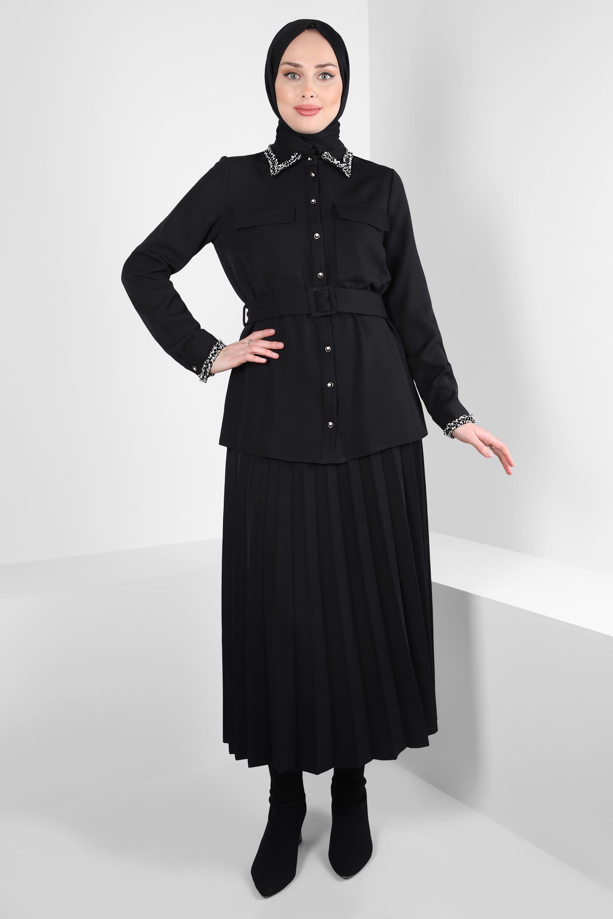 Vêtements hijab NOIR COSTUME À JUPE CEINTURE 44230