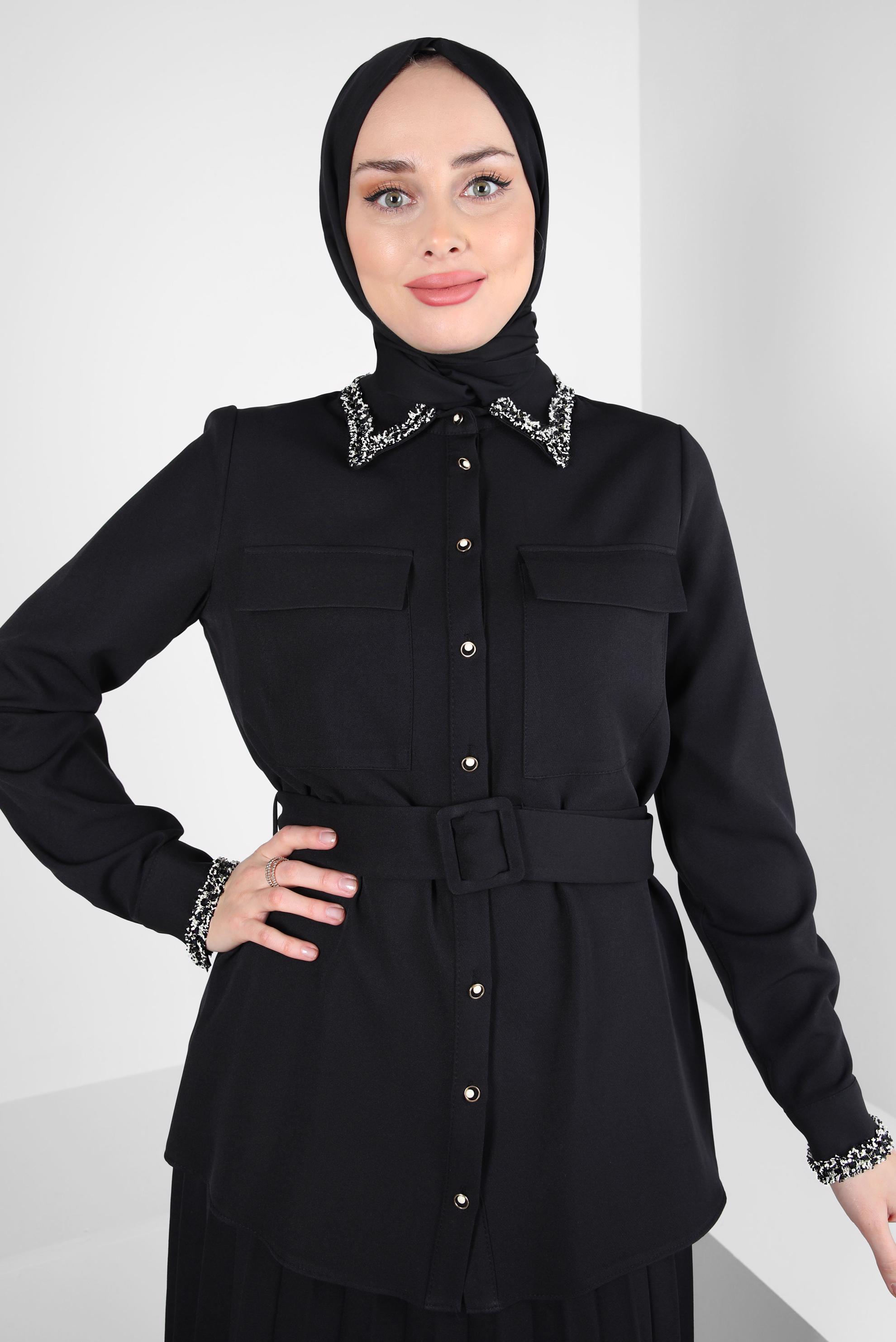 Vêtements hijab NOIR COSTUME À JUPE CEINTURE 44230