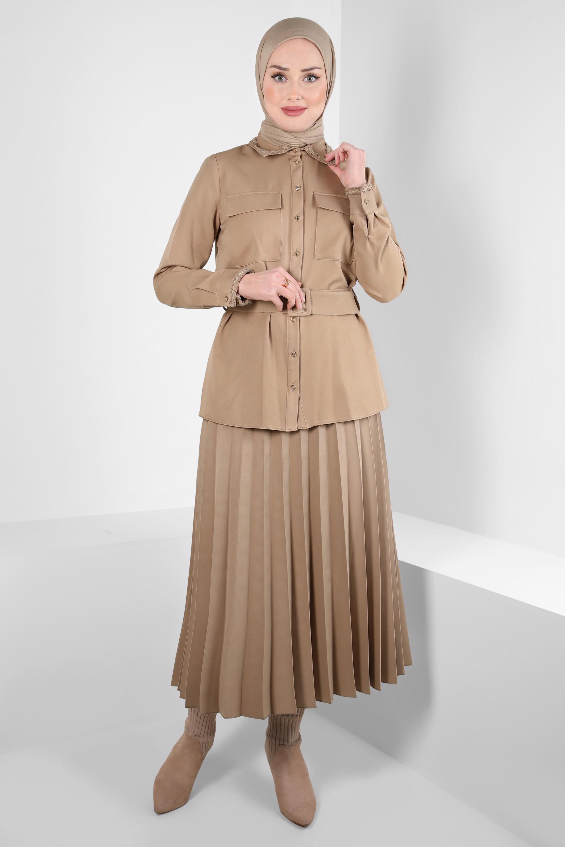 Vêtements hijab BRUN COSTUME À JUPE CEINTURE 44230