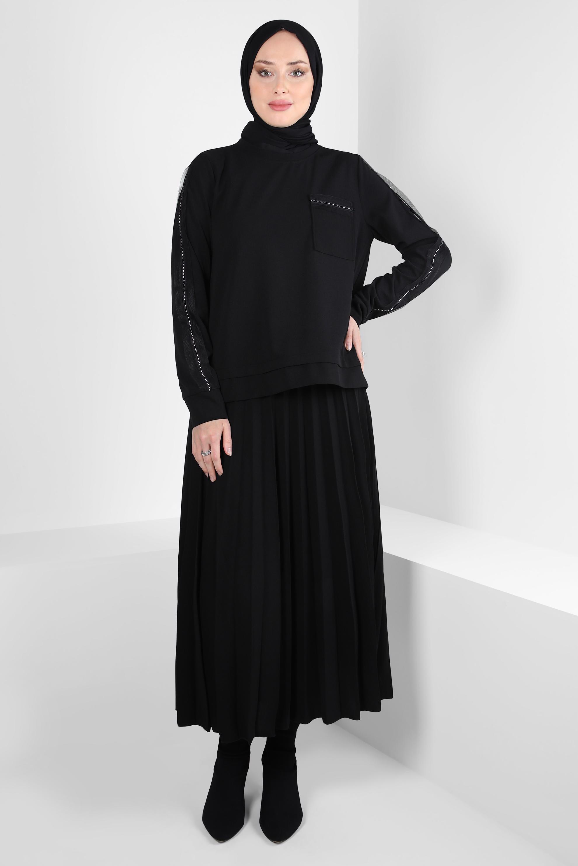 Vêtements hijab NOIR COSTUME À JUPE PLISSÉE 44243
