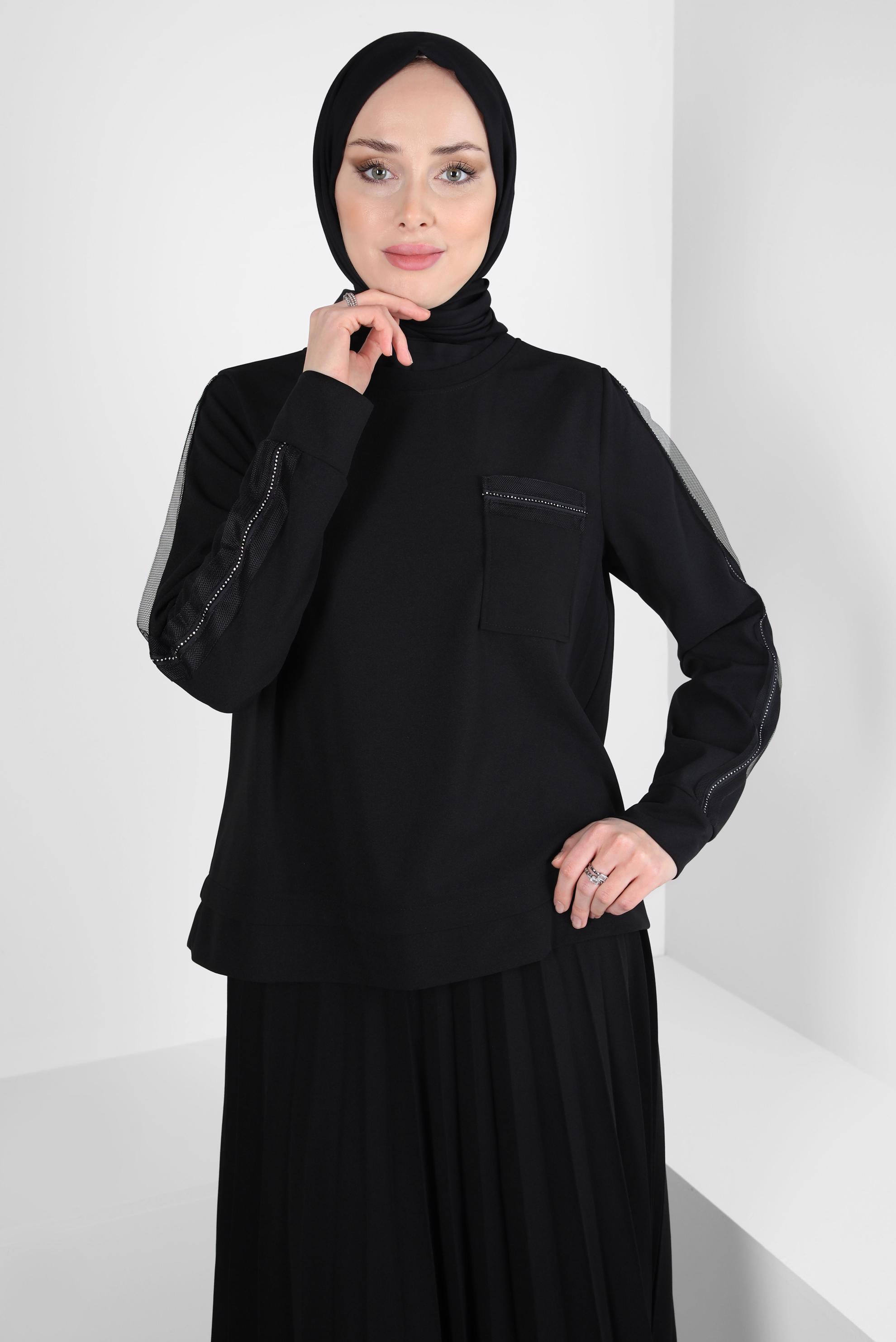 Vêtements hijab NOIR COSTUME À JUPE PLISSÉE 44243