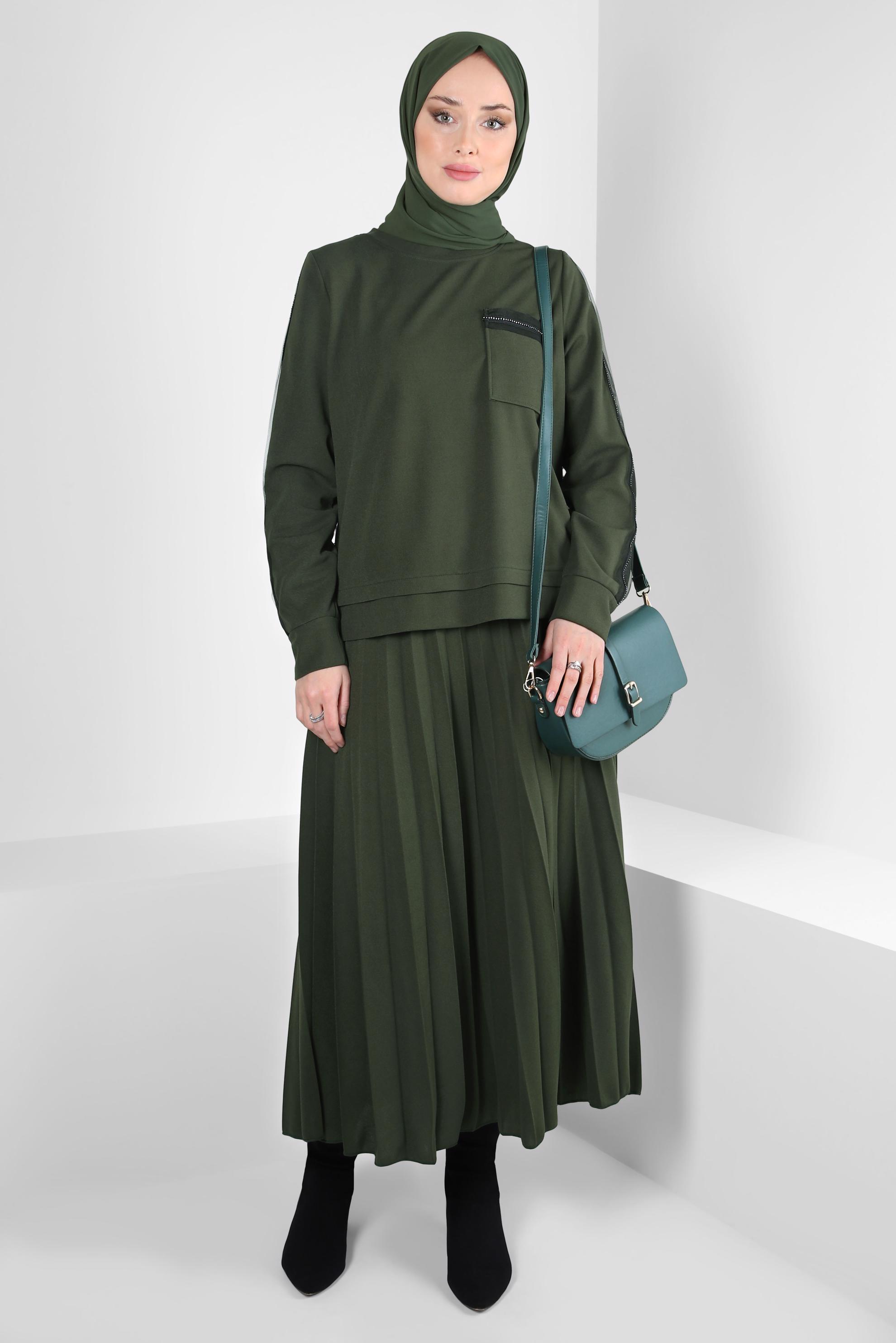 Hijab clothing KHAKI PLEATED SKIRTED SUIT 44243