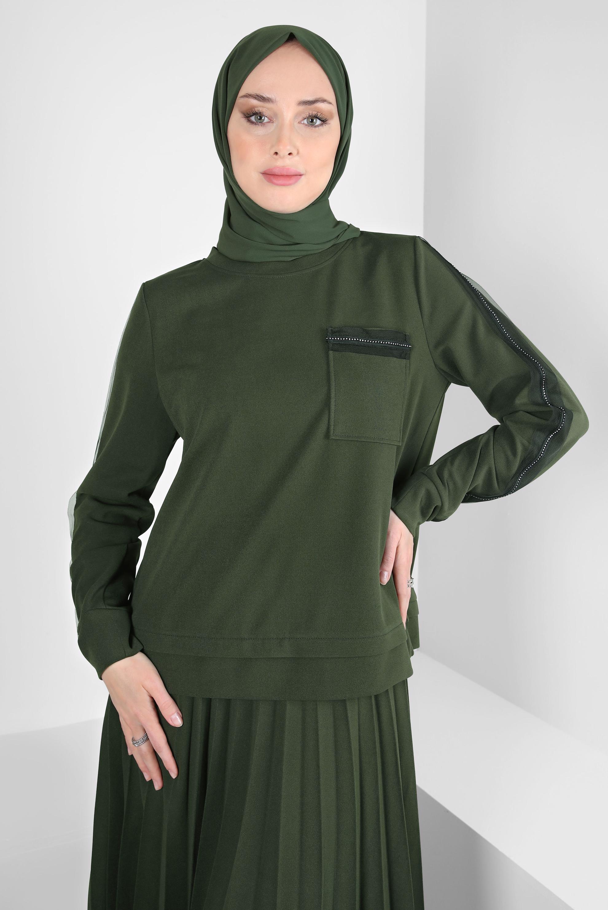 Hijab clothing KHAKI PLEATED SKIRTED SUIT 44243