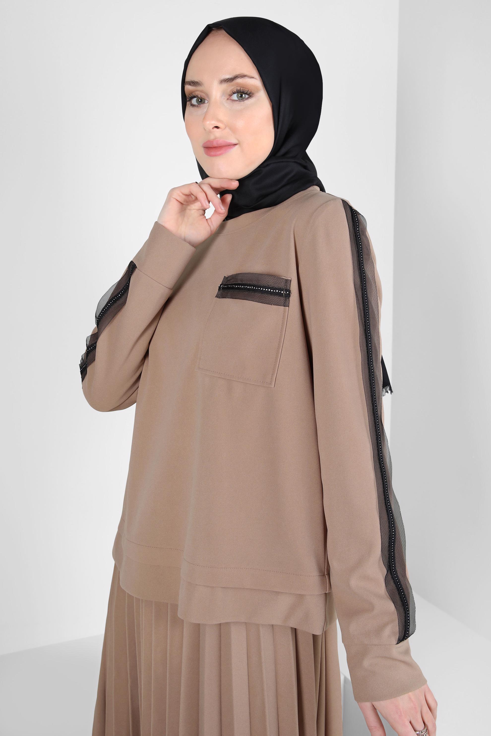 Vêtements hijab BEIGE COSTUME À JUPE PLISSÉE 44243