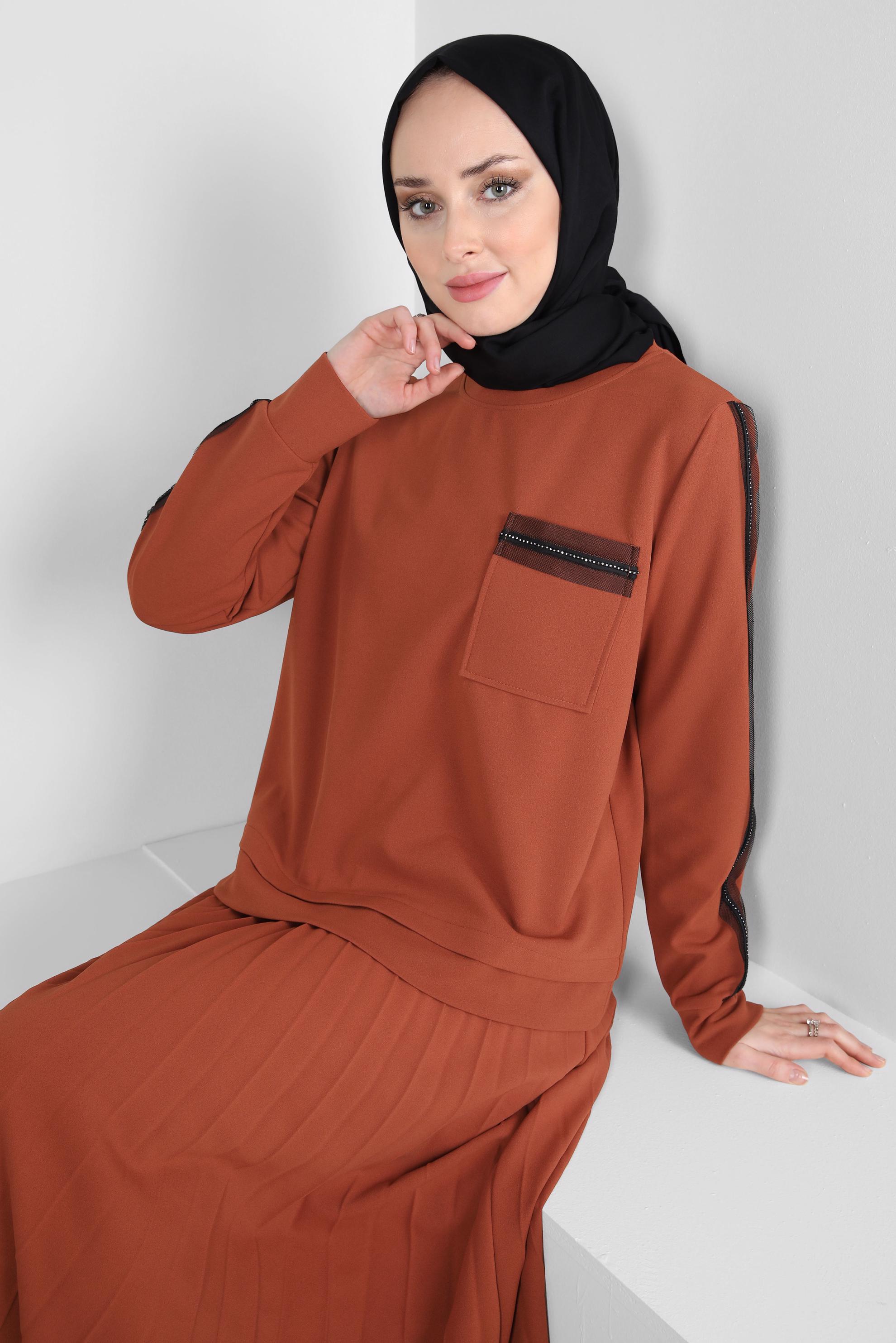 Vêtements hijab ORANGE COSTUME À JUPE PLISSÉE 44243