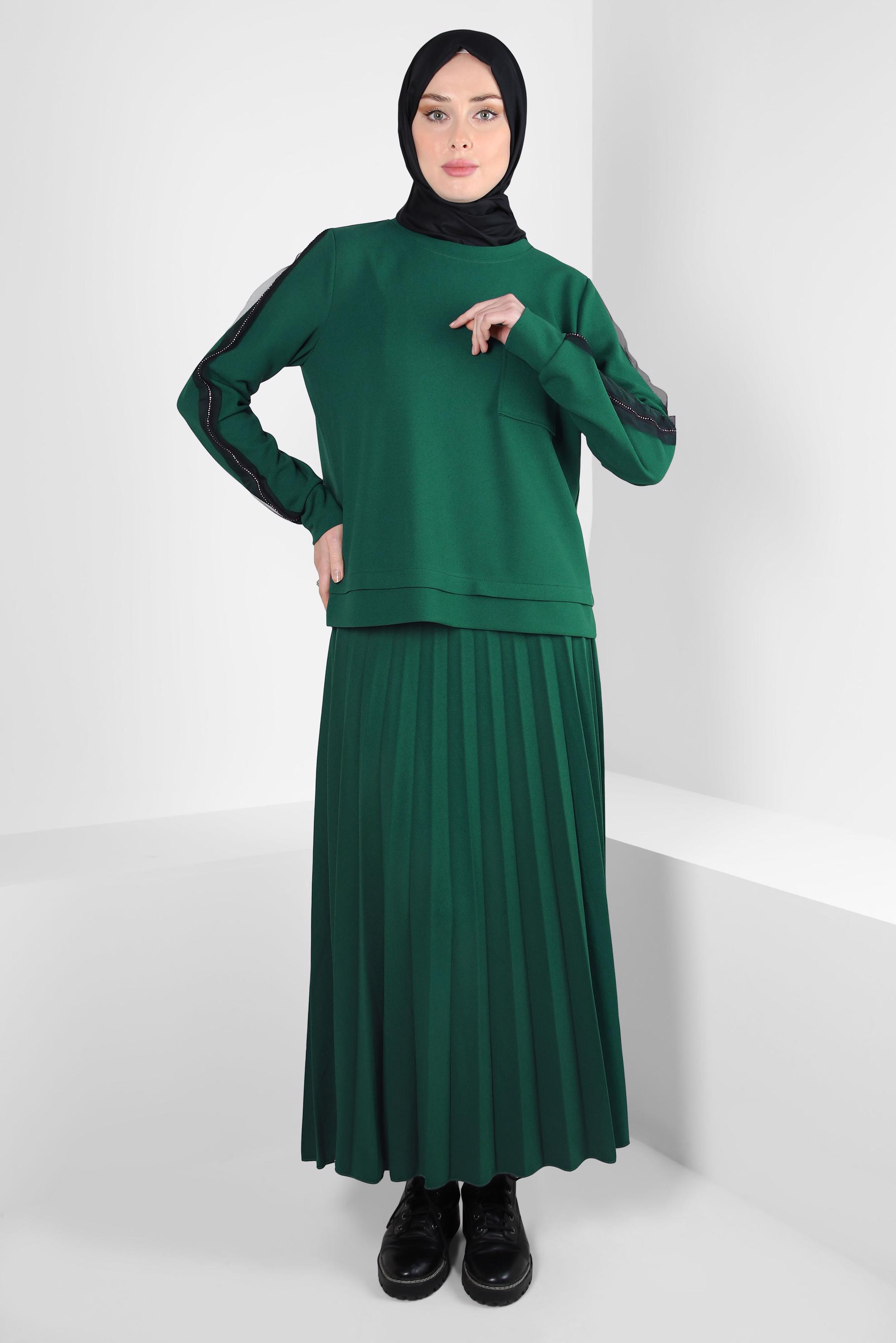 Hijab clothing GREEN PLEATED SKIRTED SUIT 44243