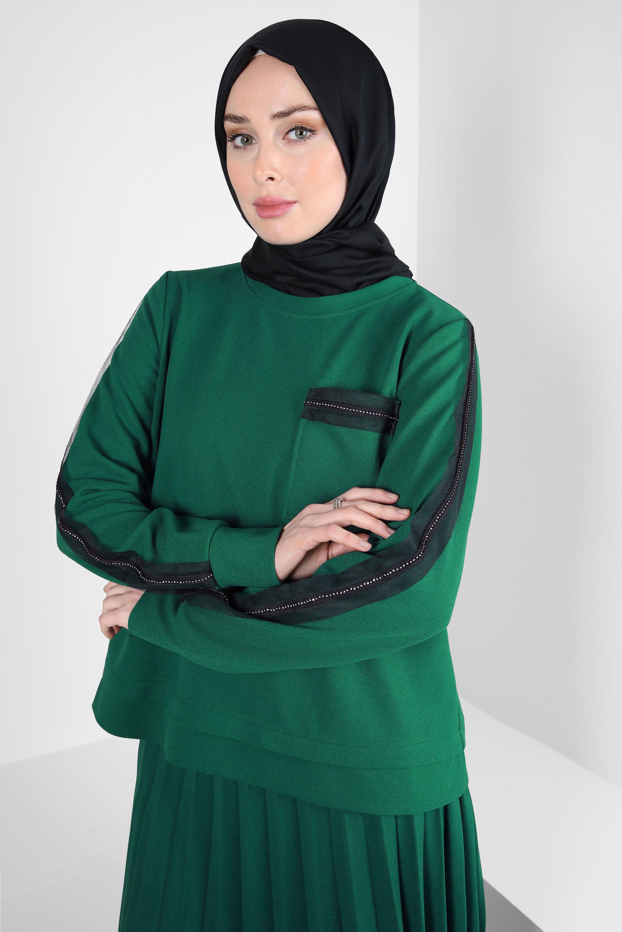 Hijab clothing GREEN PLEATED SKIRTED SUIT 44243