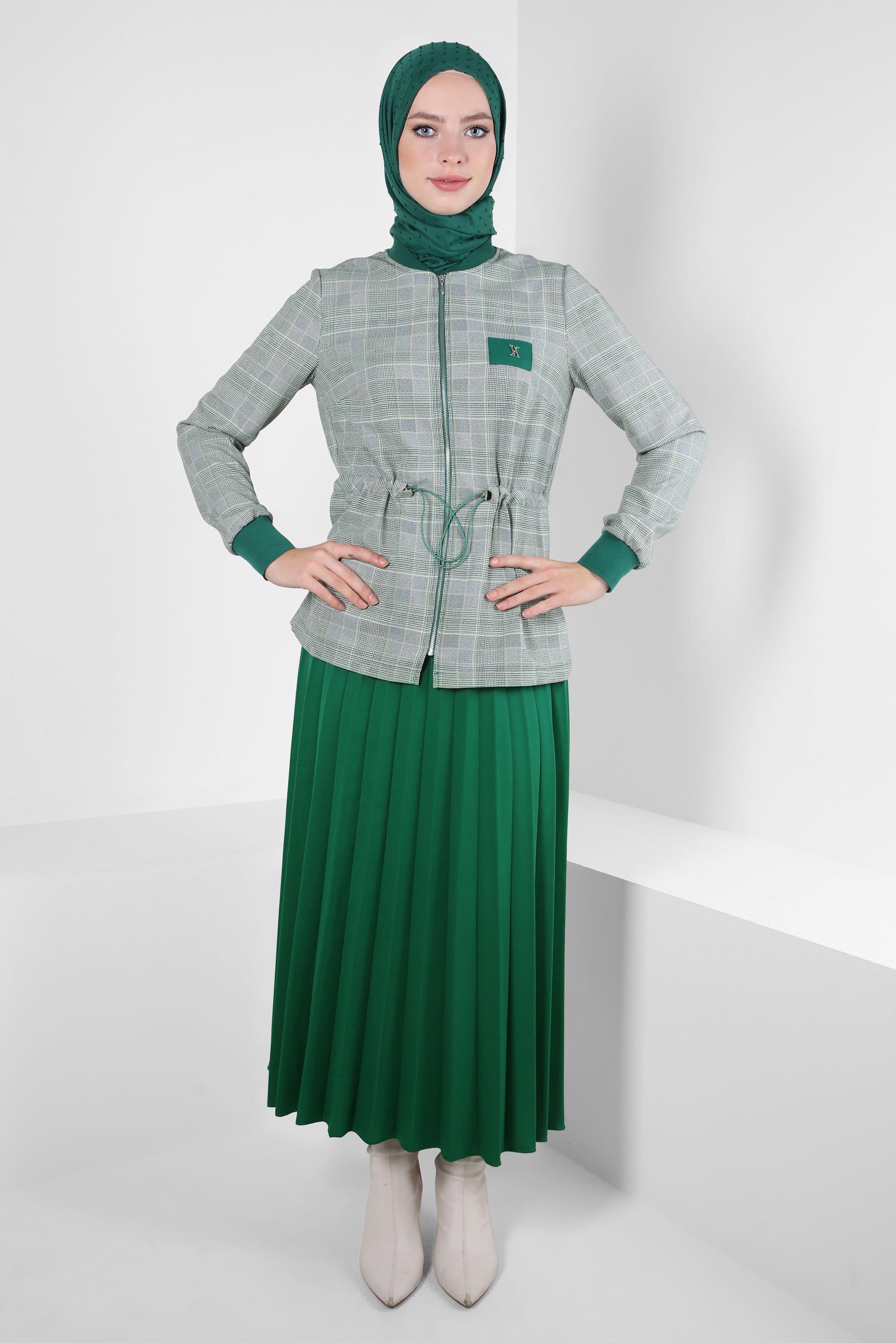 Vêtements hijab VERT COSTUME JUPE À MOTIFS À CARREAUX 44248