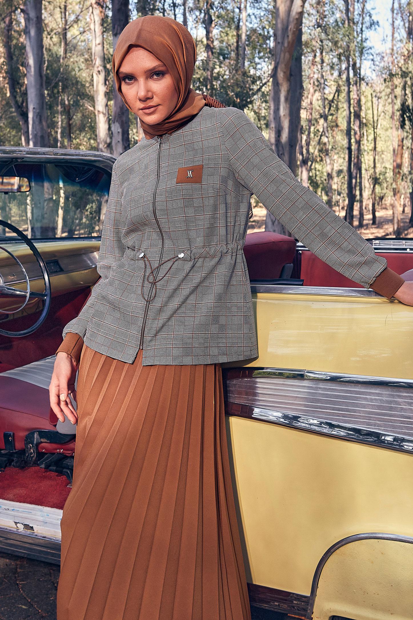 Vêtements hijab ORANGE COSTUME JUPE À MOTIFS À CARREAUX 44248