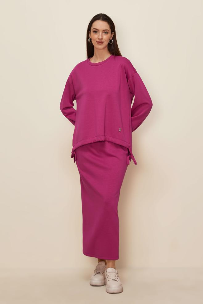 Hijab clothing FUCHSIA TIE DETAIL SKIRT SUIT 44249 - ALVİNA