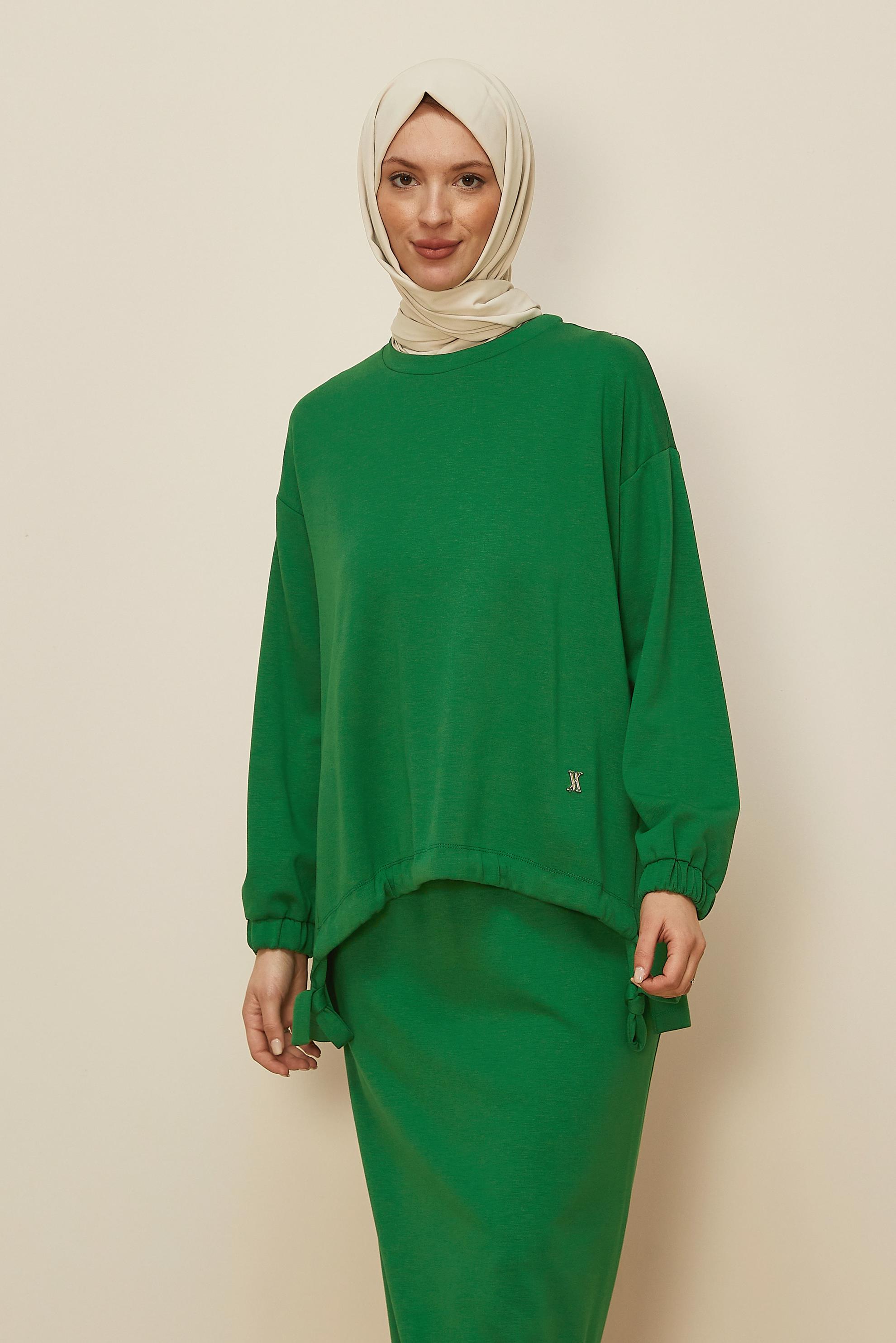 Tesettür giyim YEŞİL BAĞLAMA DETAYLI ETEKLİ TAKIM 44249