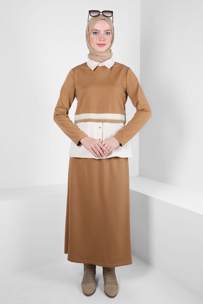 Hijab clothing BEIGE SKIRTED SUIT 44301 - ALVİNA