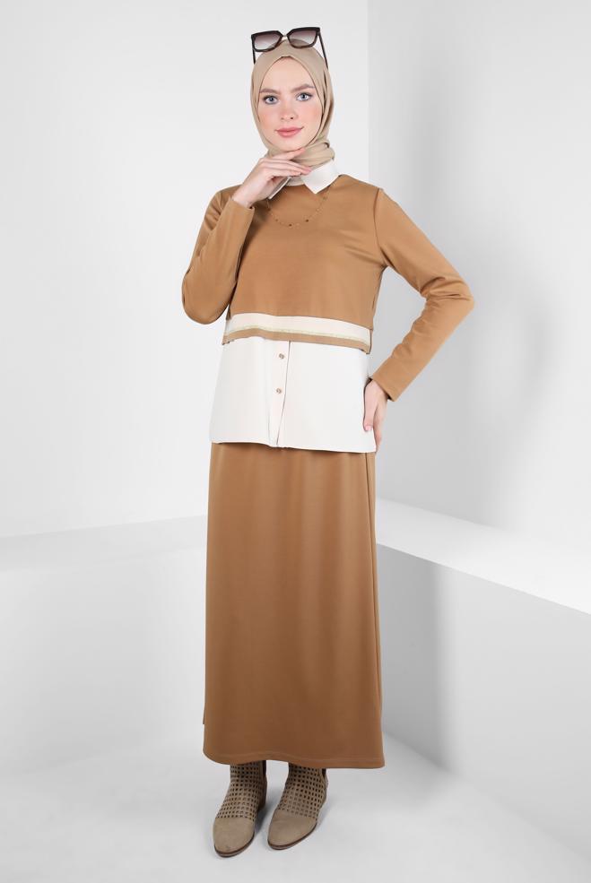 Hijab clothing BEIGE SKIRTED SUIT 44301 - ALVİNA