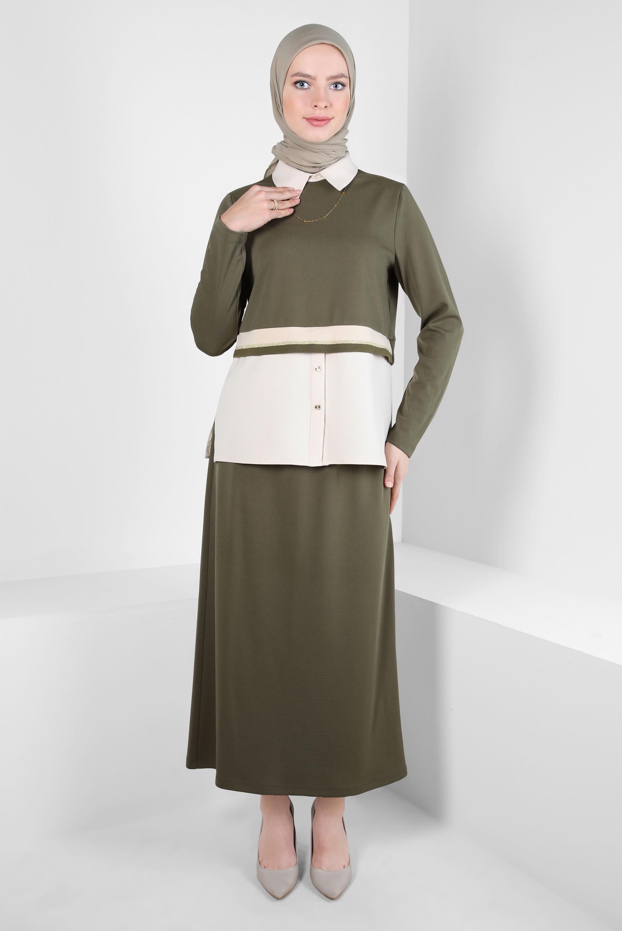 Vêtements hijab KAKI COSTUME À JUPE 44301
