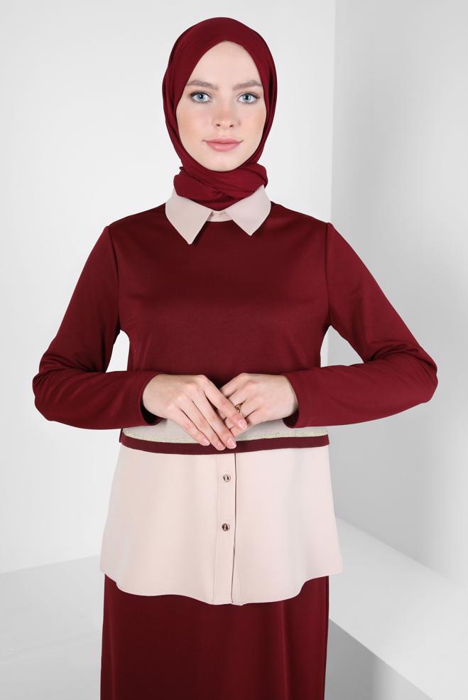 Hijab clothing CLARET RED SKIRTED SUIT 44301 - ALVİNA