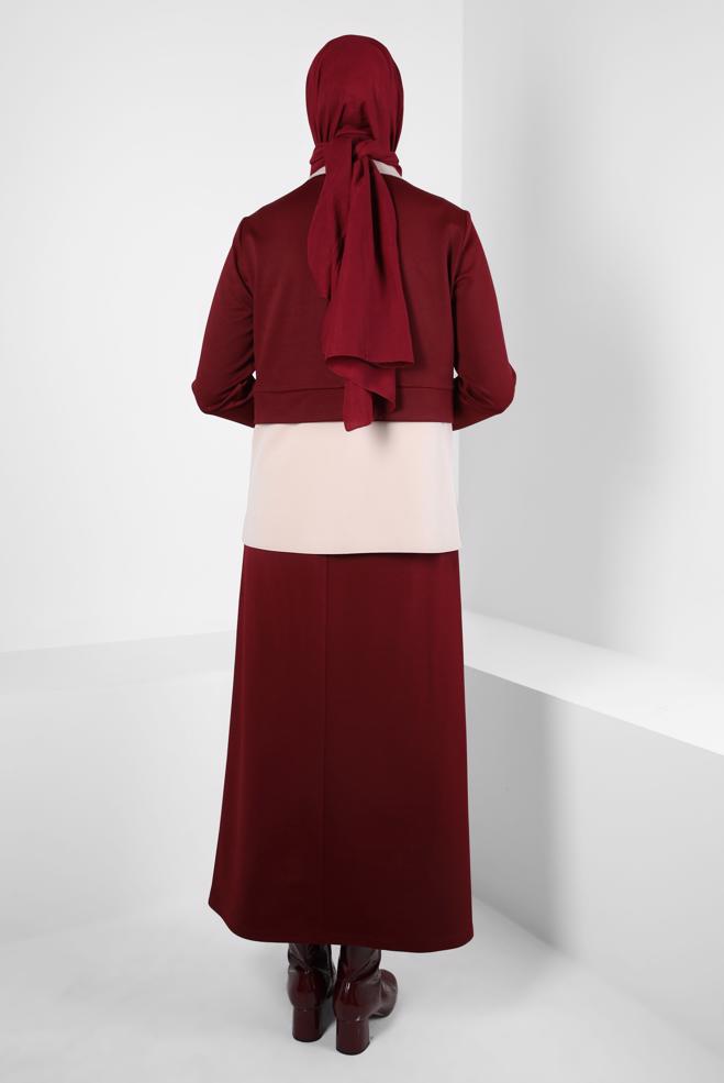 Hijab clothing CLARET RED SKIRTED SUIT 44301 - ALVİNA