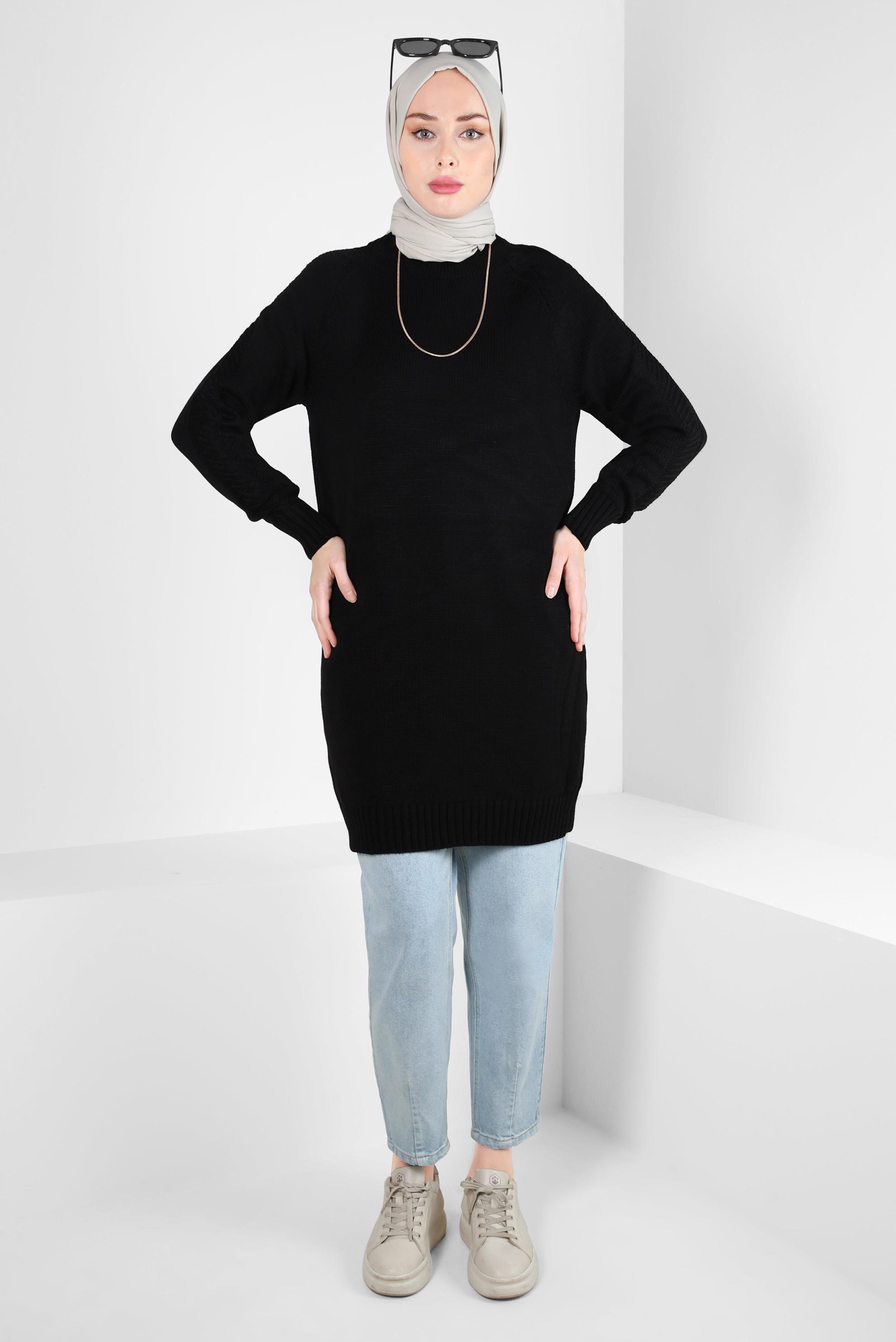 Tesettür giyim SİYAH TRİKO TUNİK 44032
