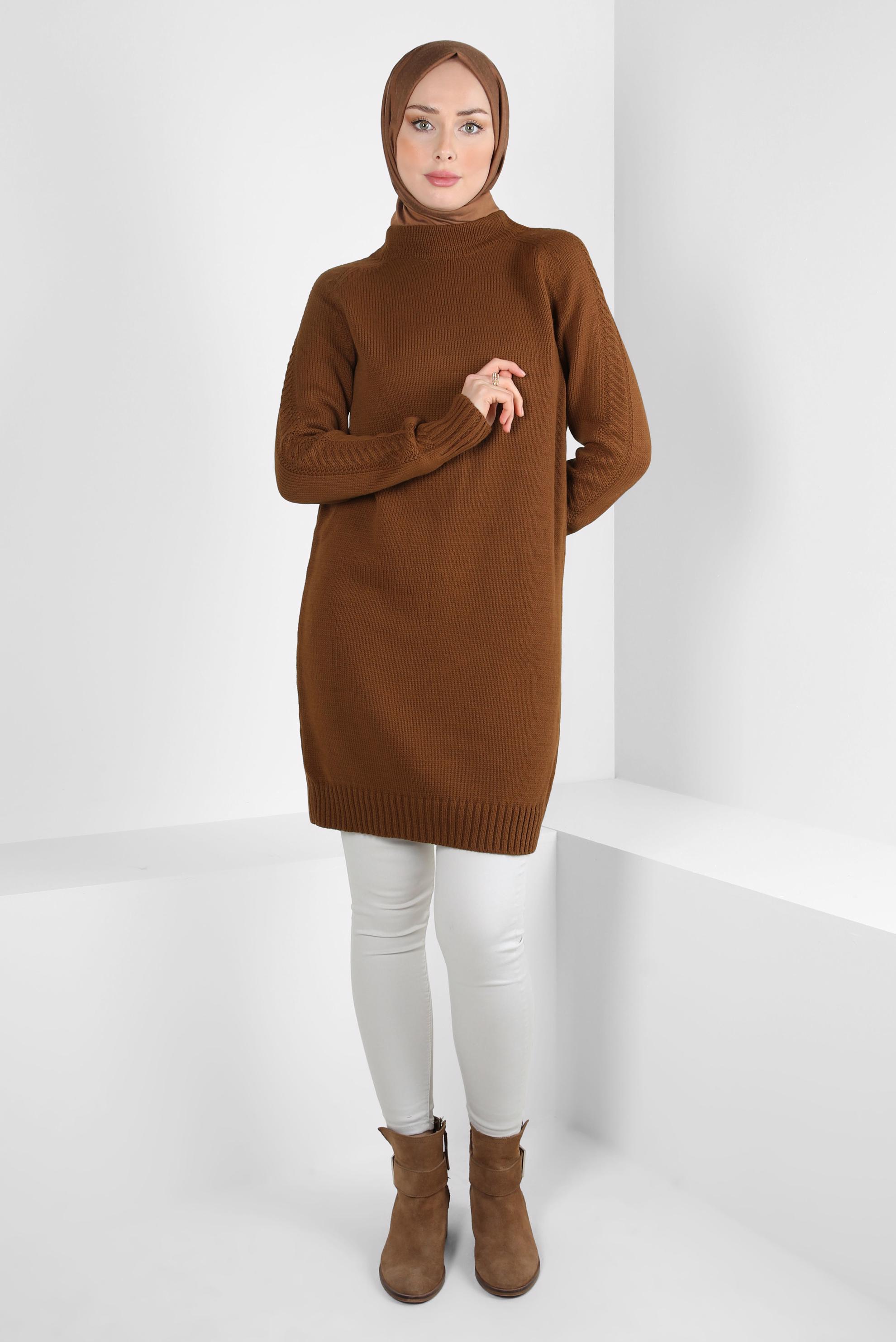 Tesettür giyim TABA TRİKO TUNİK 44032