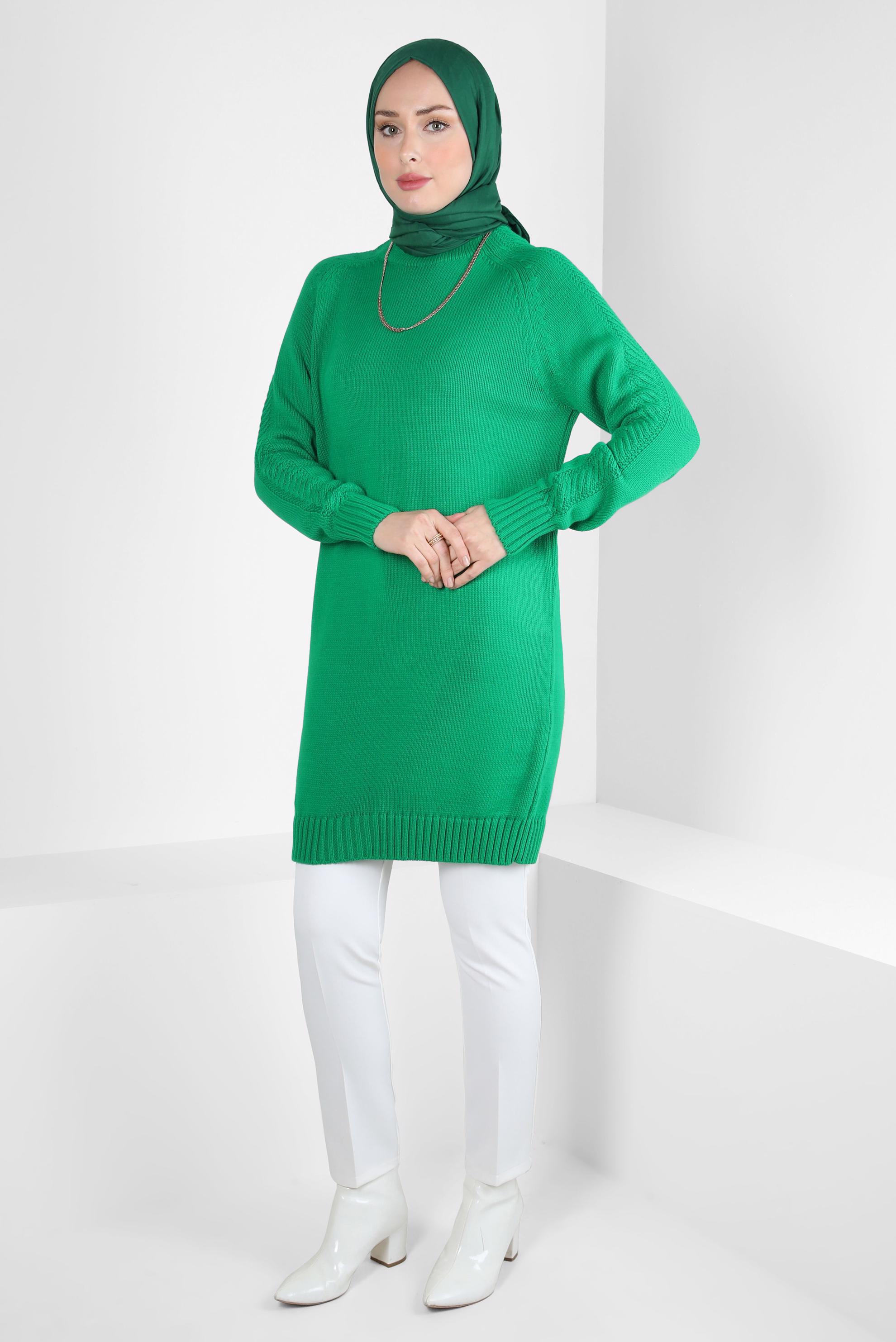 Tesettür giyim YEŞİL TRİKO TUNİK 44032