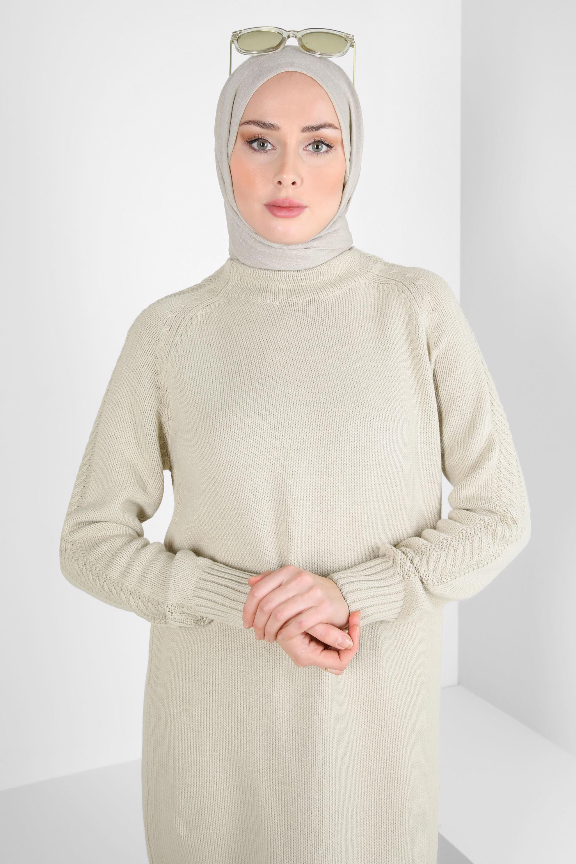 Tesettür giyim BEJ TRİKO TUNİK 44032