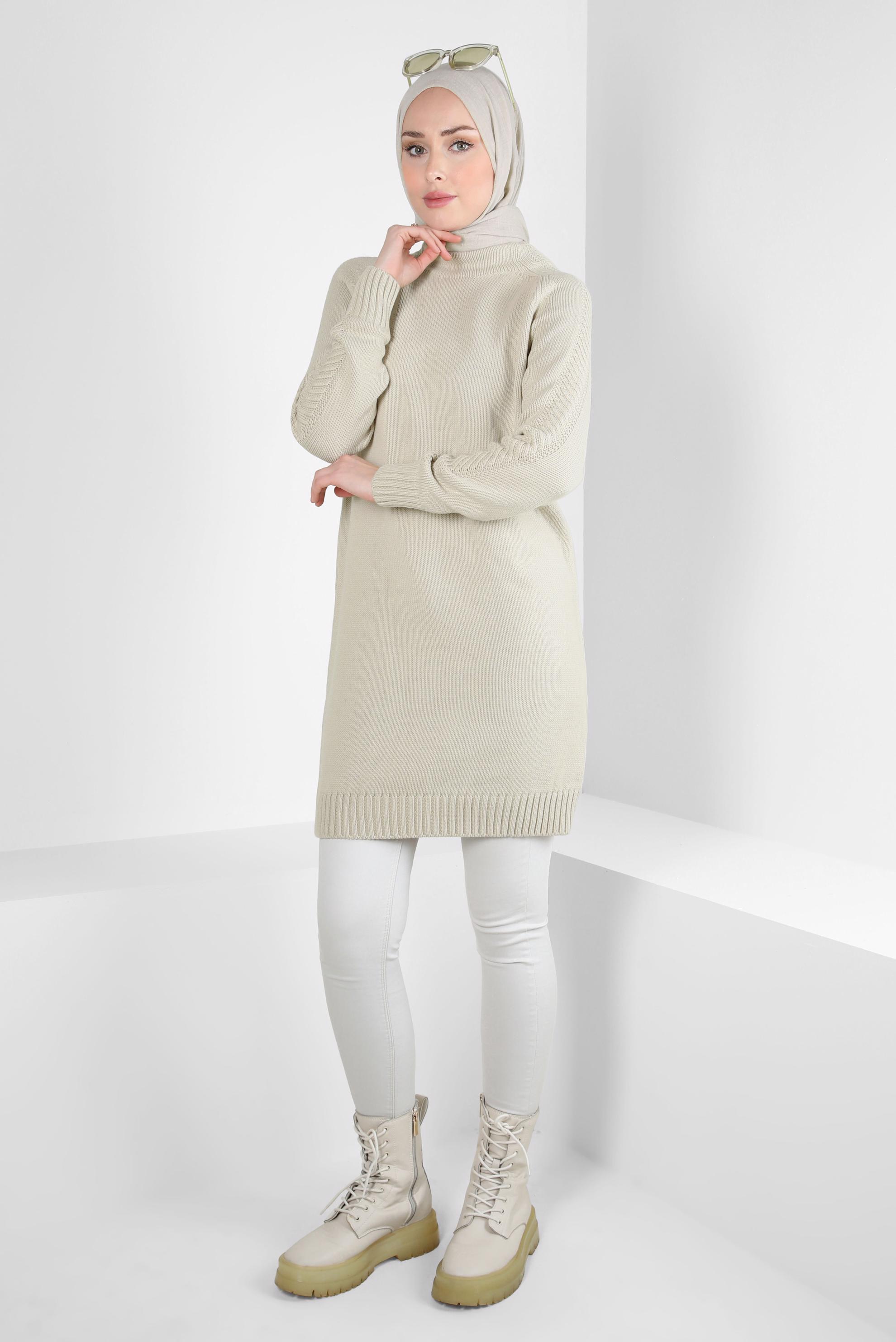 Tesettür giyim BEJ TRİKO TUNİK 44032