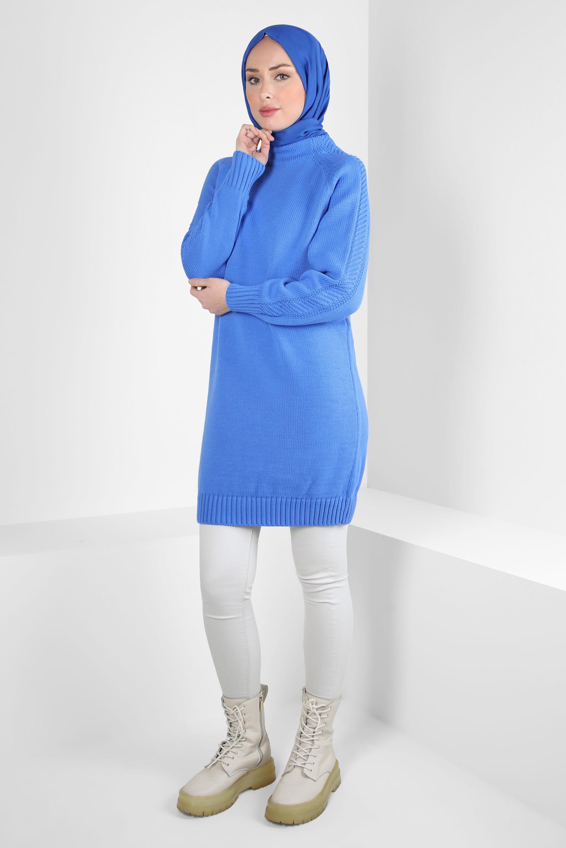 Tesettür giyim MAVİ TRİKO TUNİK 44032