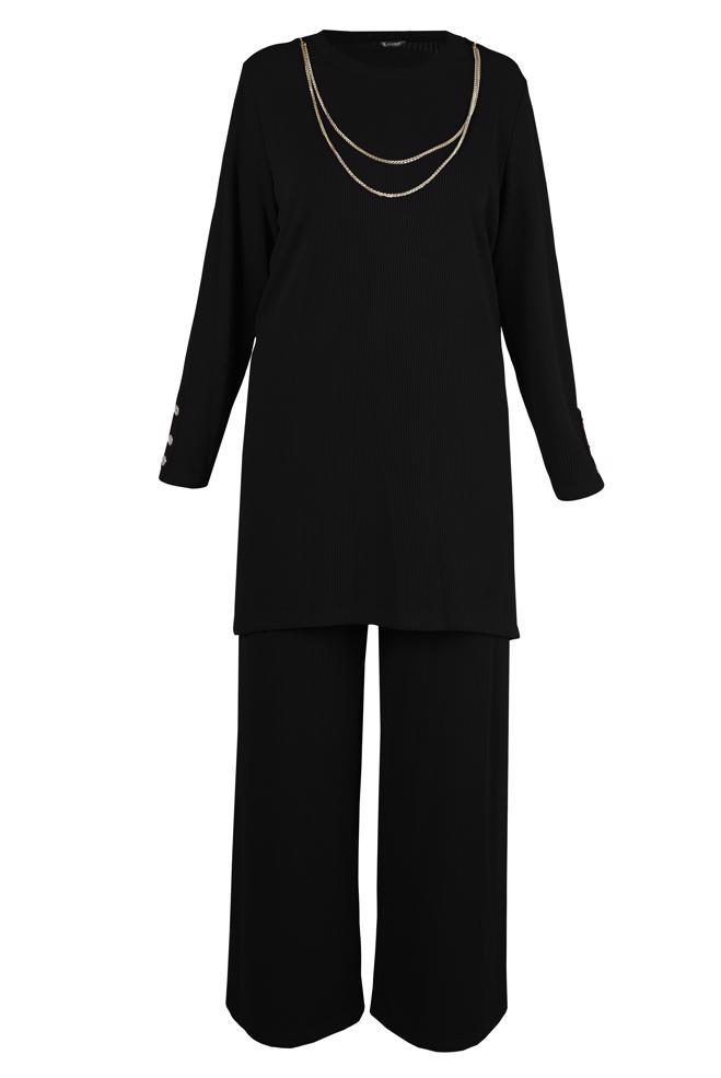 Hijab clothing BLACK PANTS SUIT WITH CHAIN DETAIL 20477 - ALVİNA
