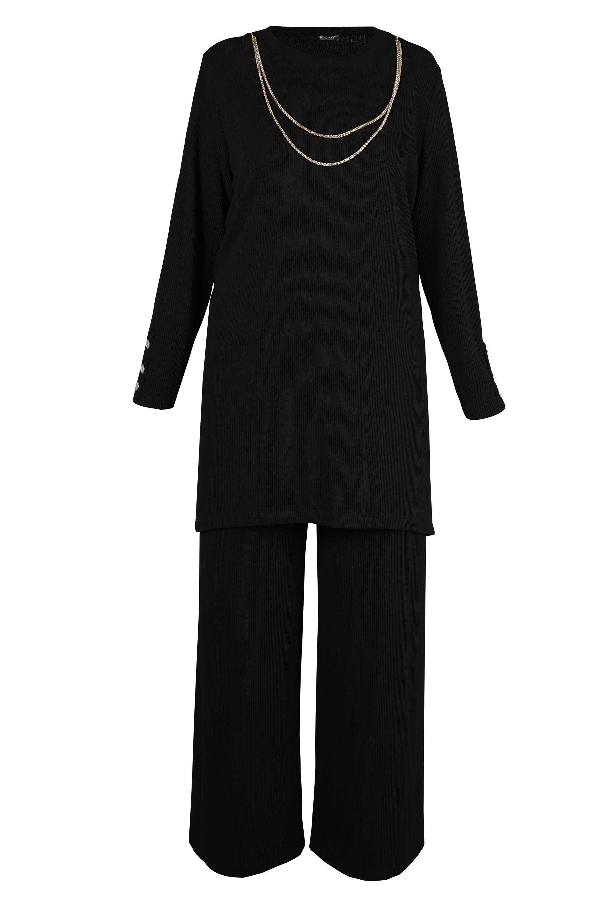 Hijab clothing BLACK PANTS SUIT WITH CHAIN DETAIL 20477