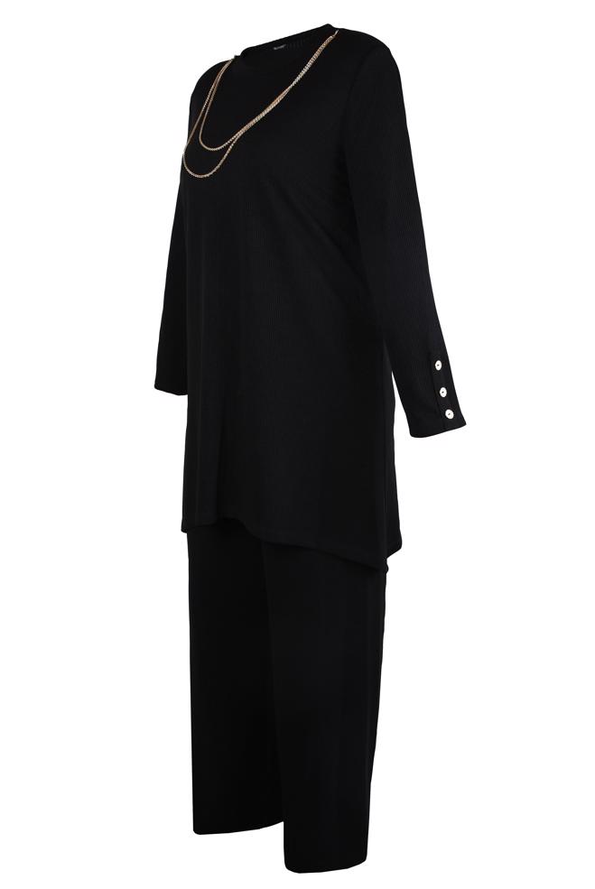 Hijab clothing BLACK PANTS SUIT WITH CHAIN DETAIL 20477 - ALVİNA